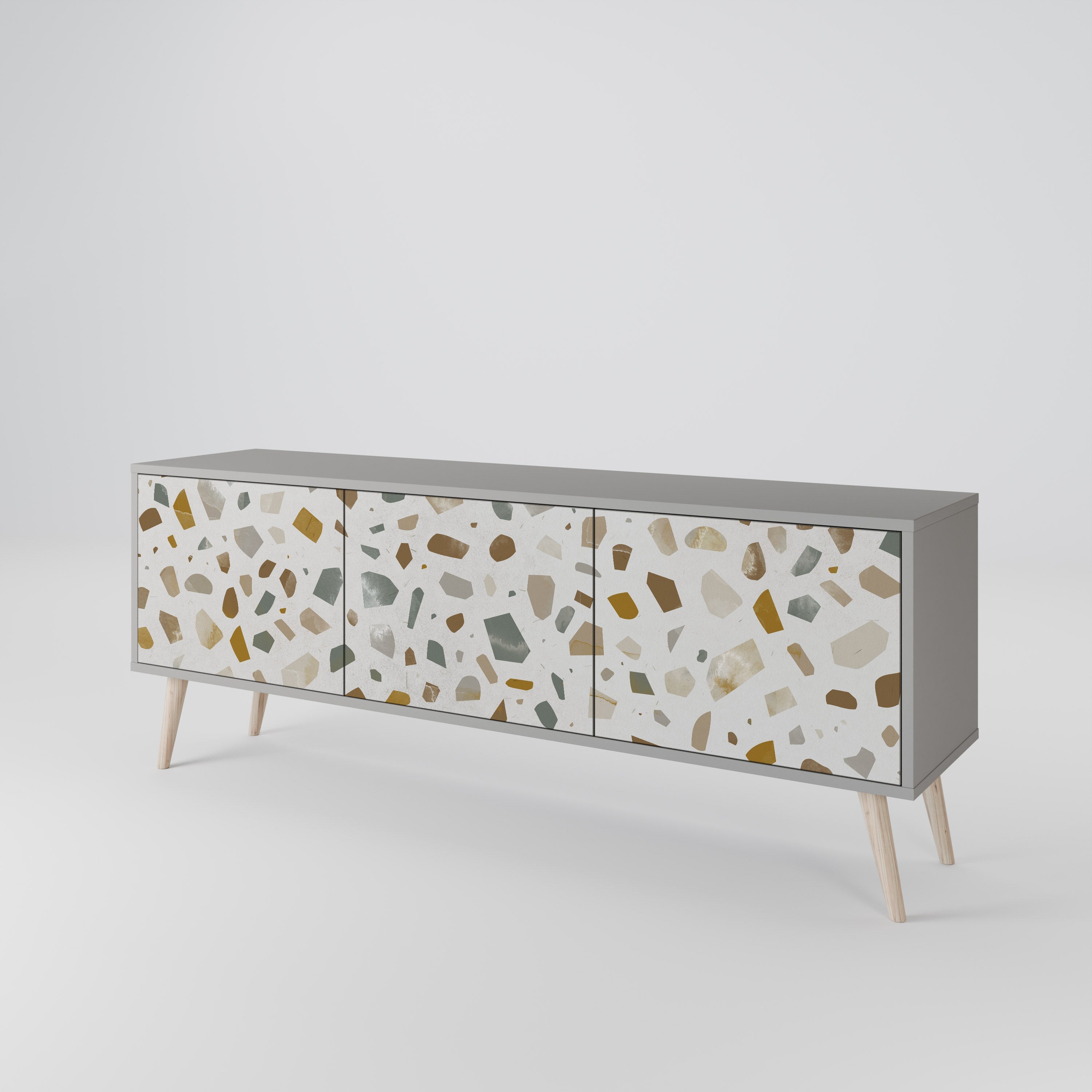 Meuble TV 3 portes PIECES OF TOMORROW, finition grise