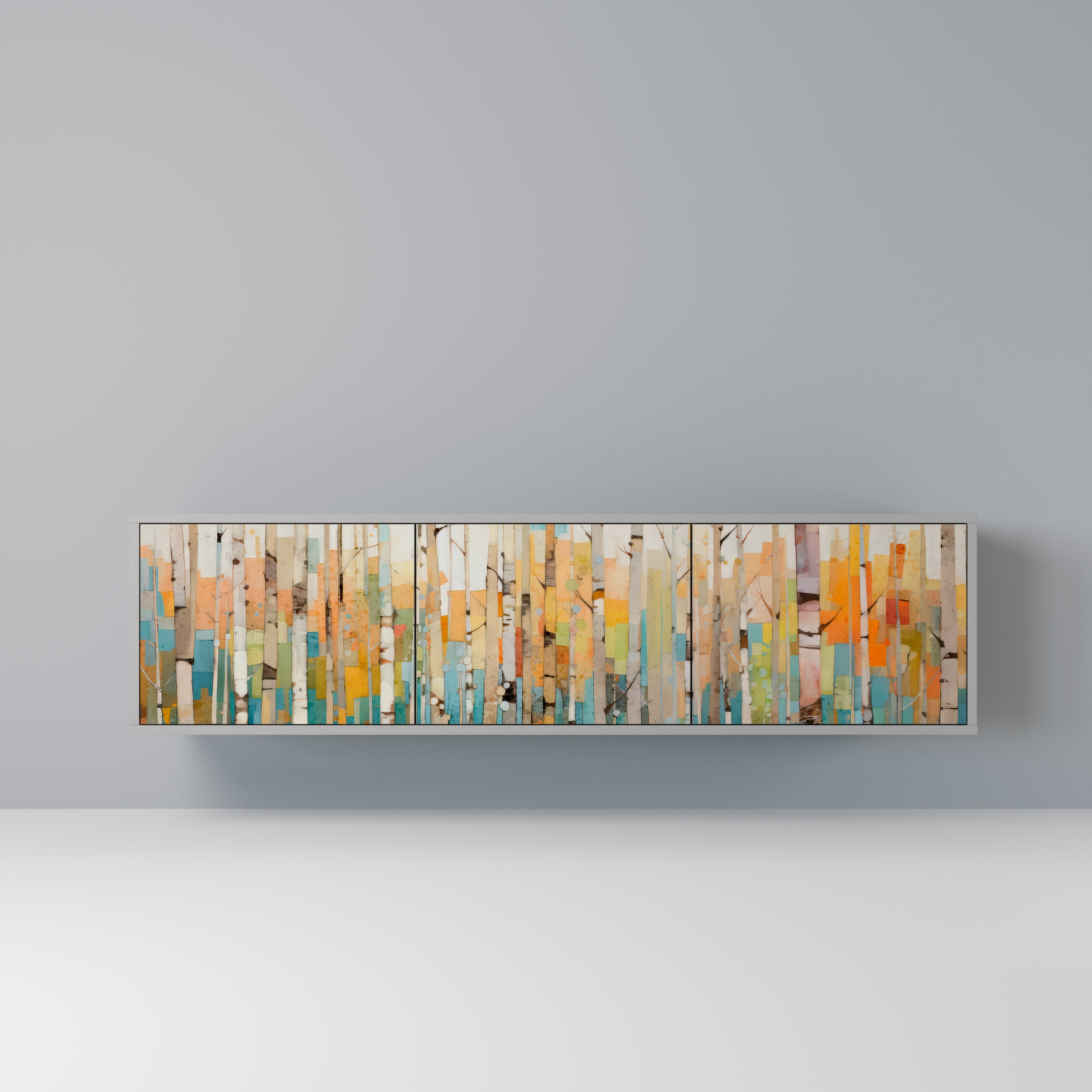 Meuble TV 3 portes BIRCH KALEIDOSCOPE, finition grise