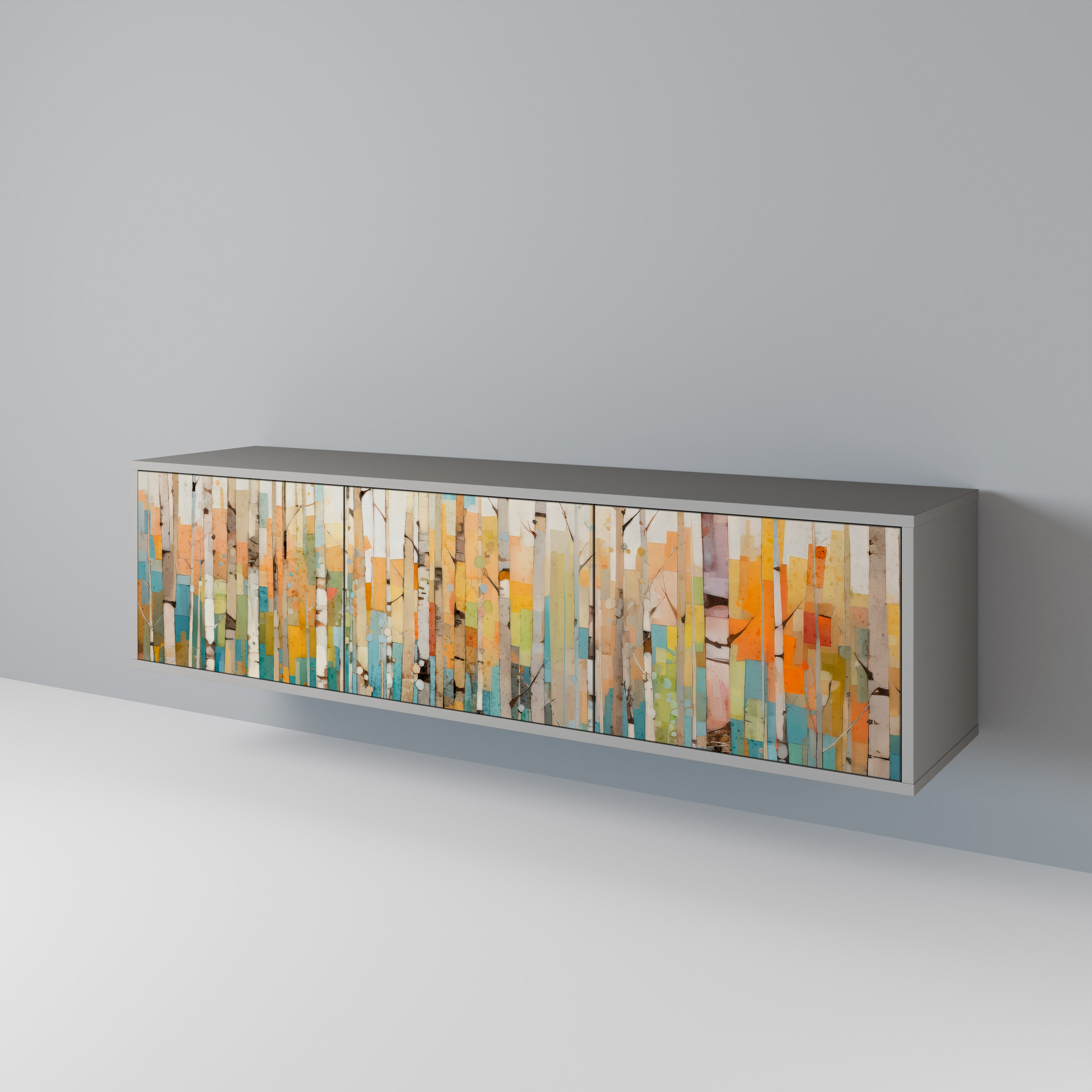 Meuble TV 3 portes BIRCH KALEIDOSCOPE, finition grise