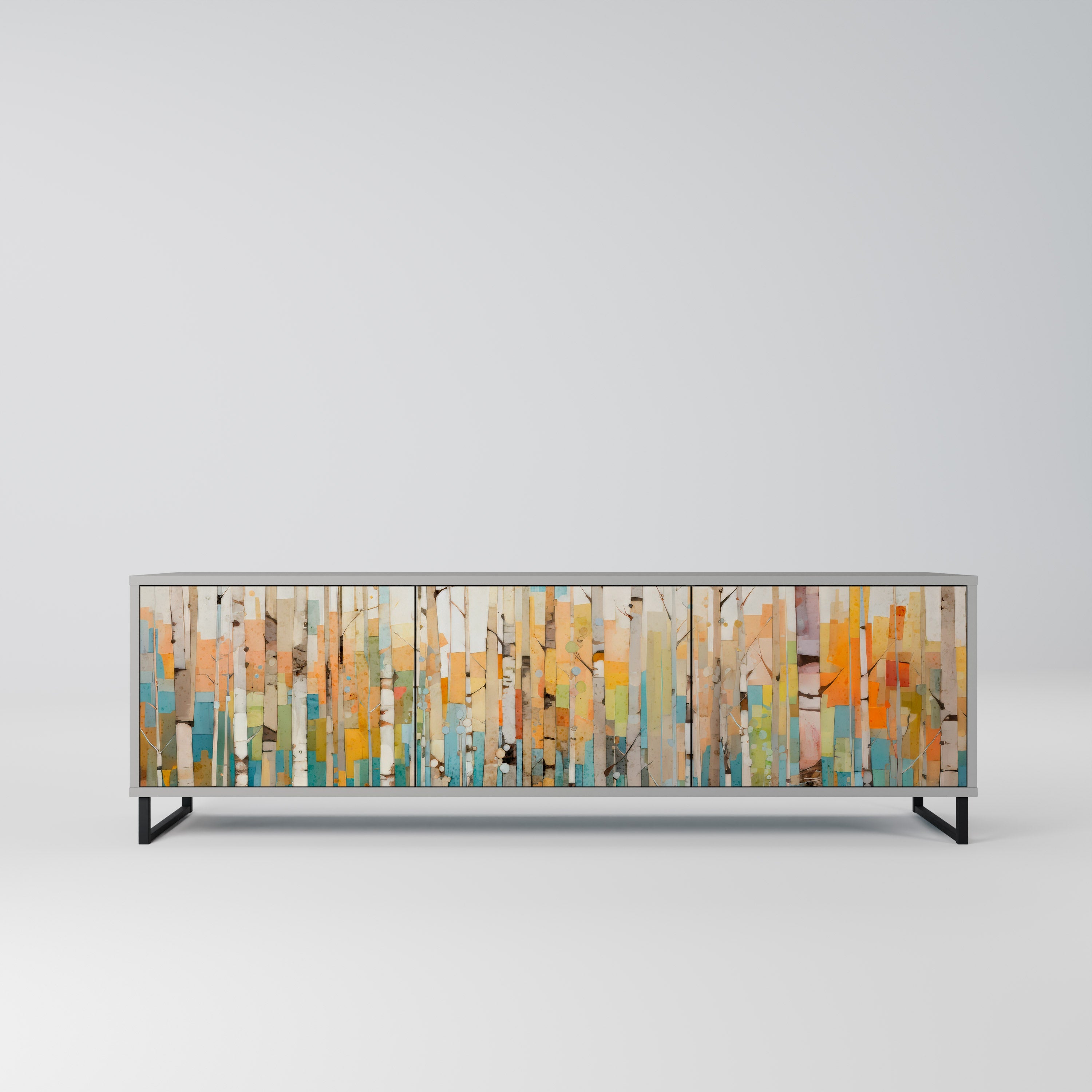 Meuble TV 3 portes BIRCH KALEIDOSCOPE, finition grise