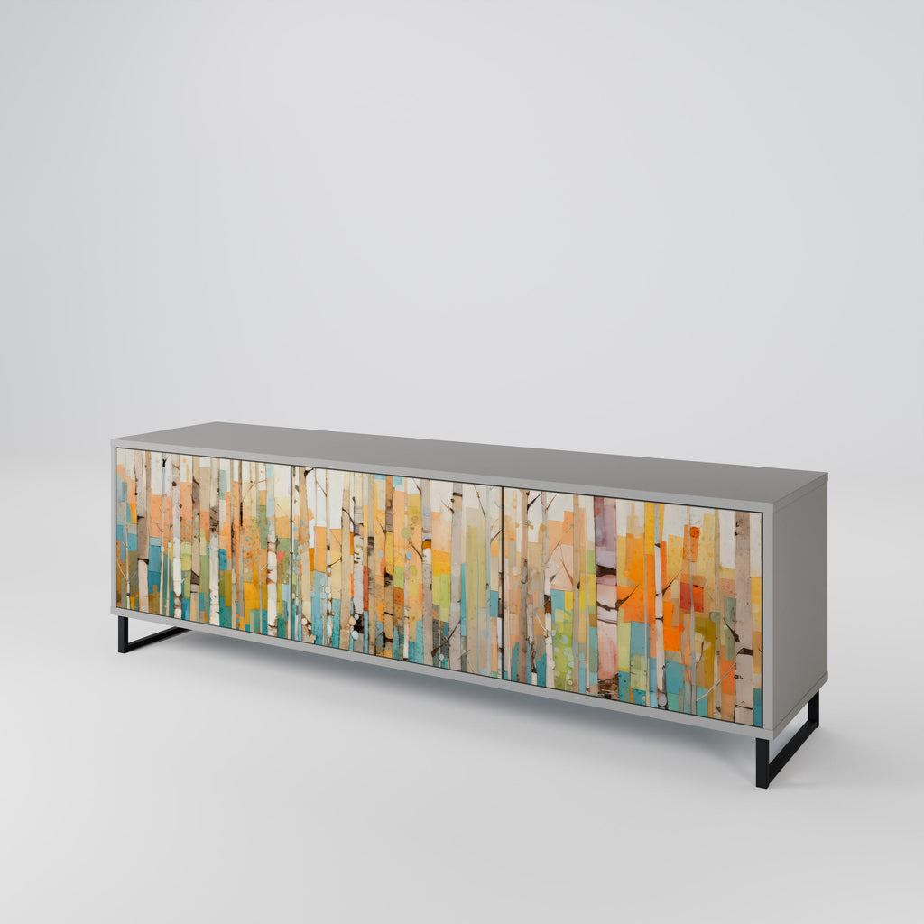 Meuble TV 3 portes BIRCH KALEIDOSCOPE, finition grise