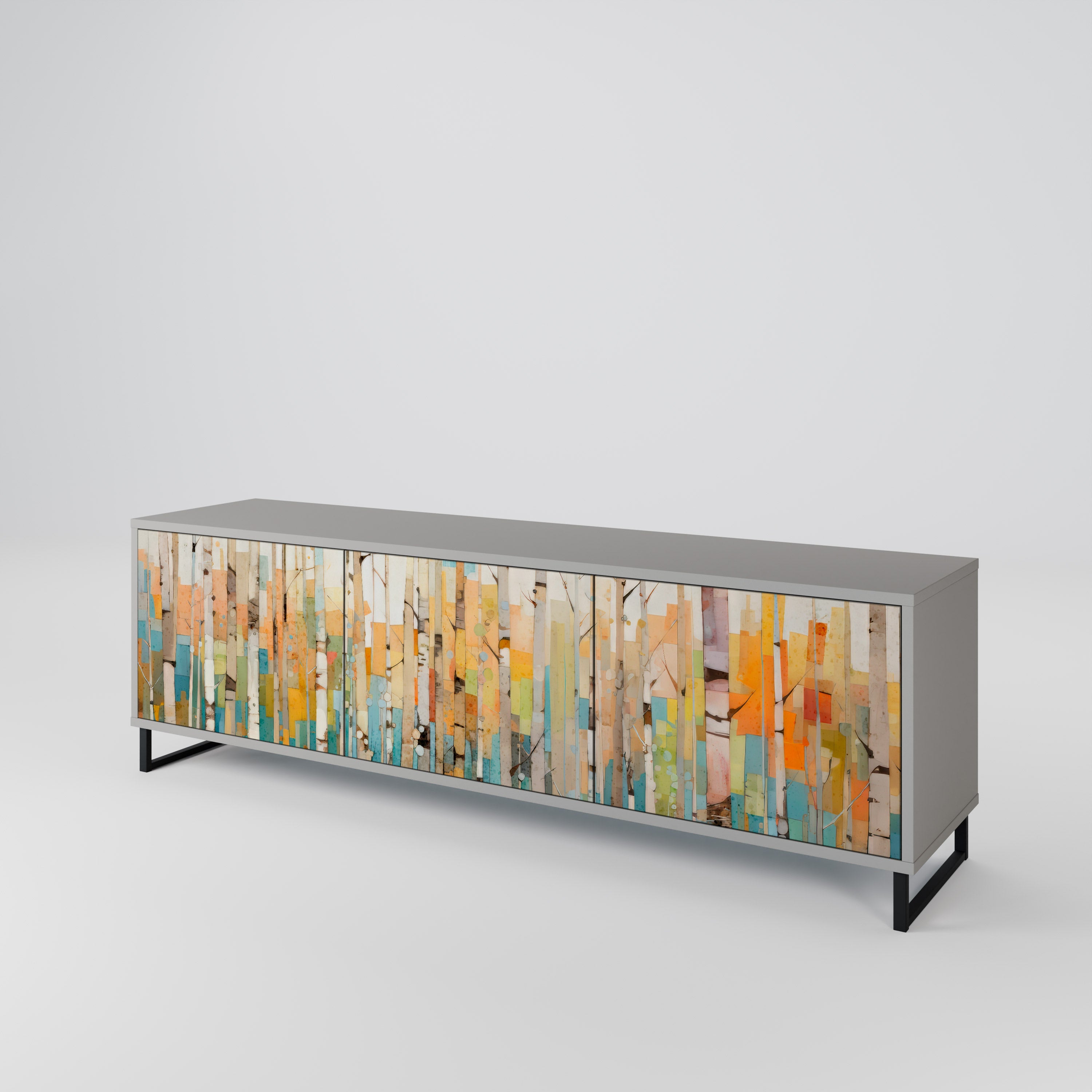 Meuble TV 3 portes BIRCH KALEIDOSCOPE, finition grise