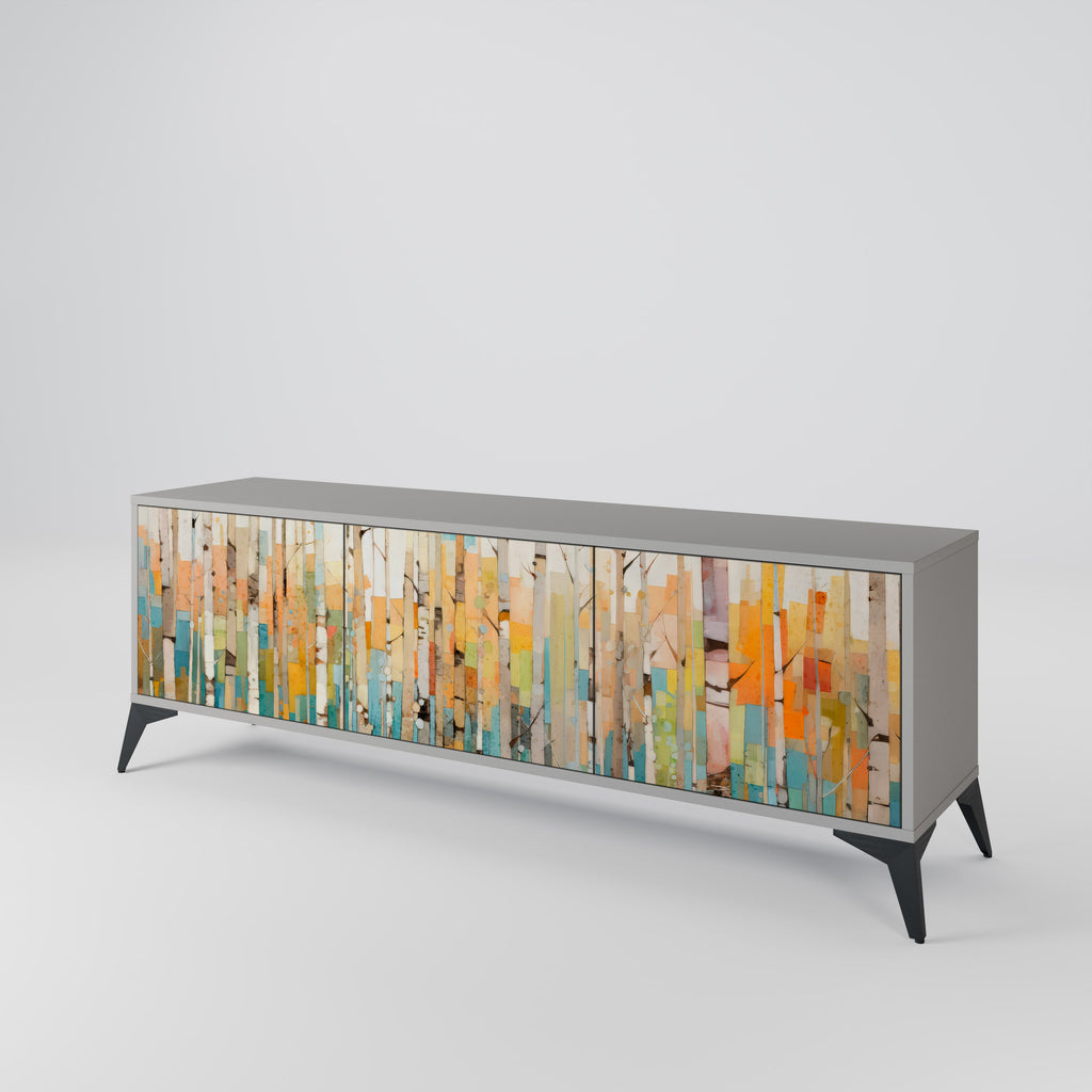 Meuble TV 3 portes BIRCH KALEIDOSCOPE, finition grise