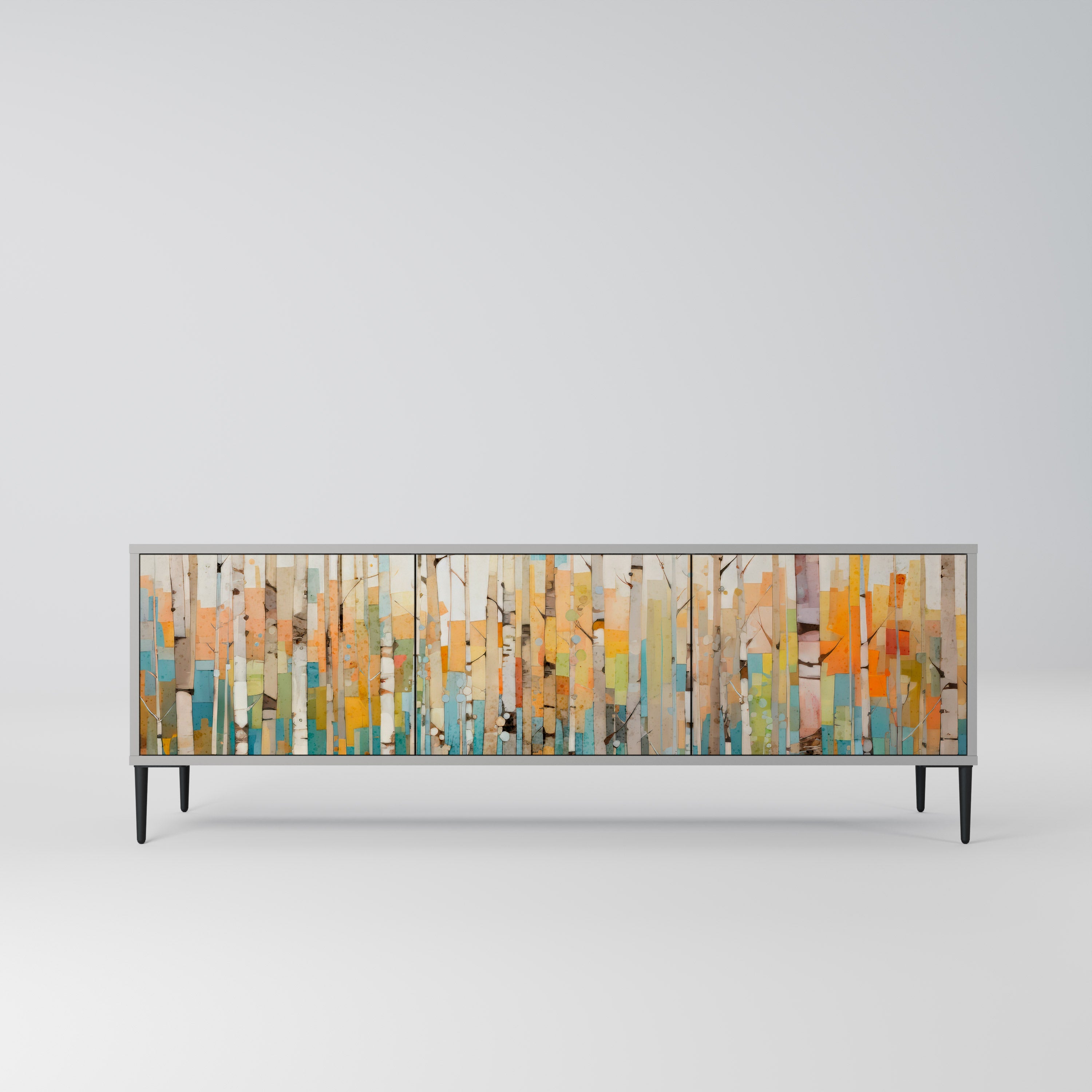 Meuble TV 3 portes BIRCH KALEIDOSCOPE, finition grise