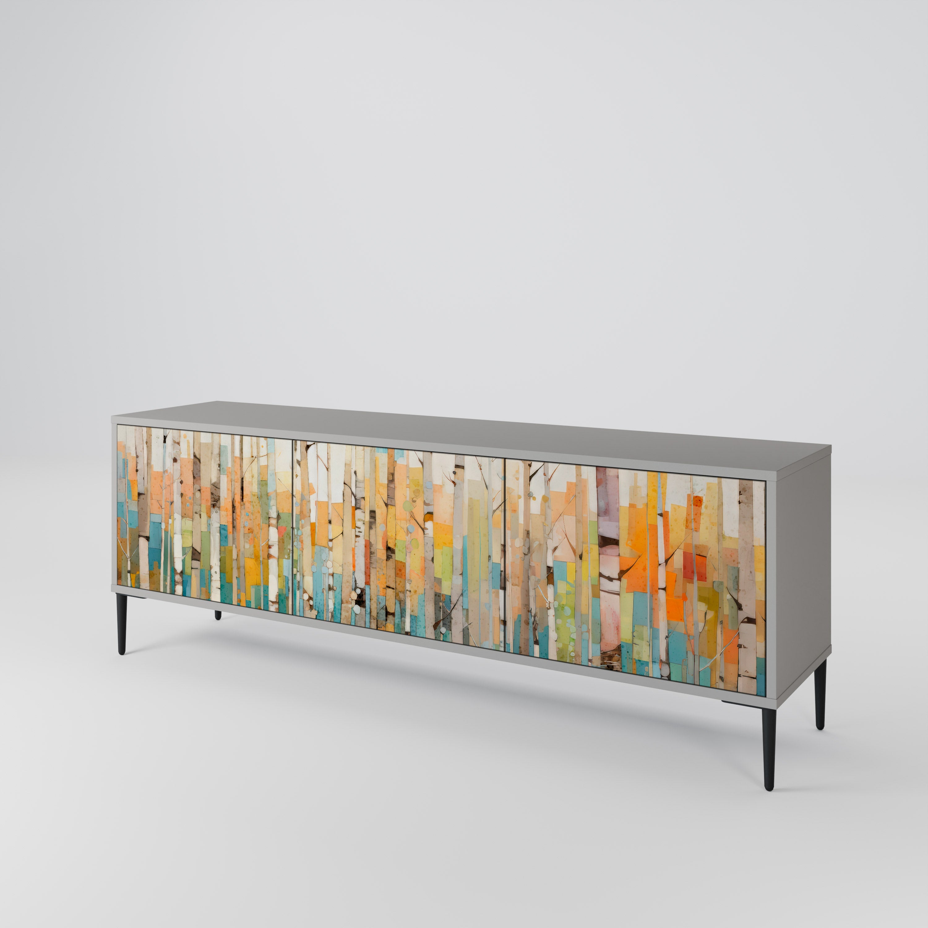 Meuble TV 3 portes BIRCH KALEIDOSCOPE, finition grise