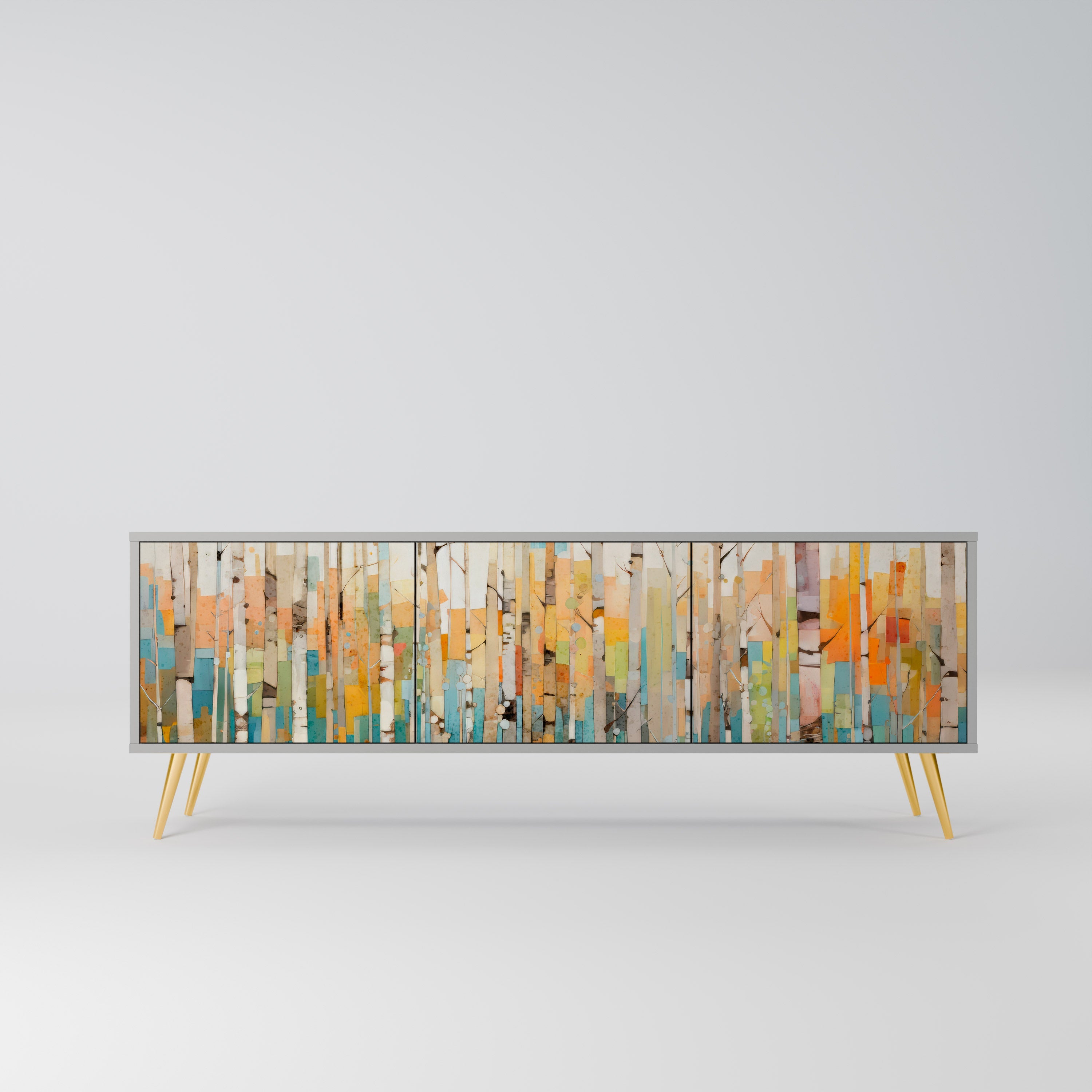 Meuble TV 3 portes BIRCH KALEIDOSCOPE, finition grise