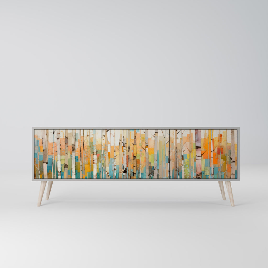 Meuble TV 3 portes BIRCH KALEIDOSCOPE, finition grise