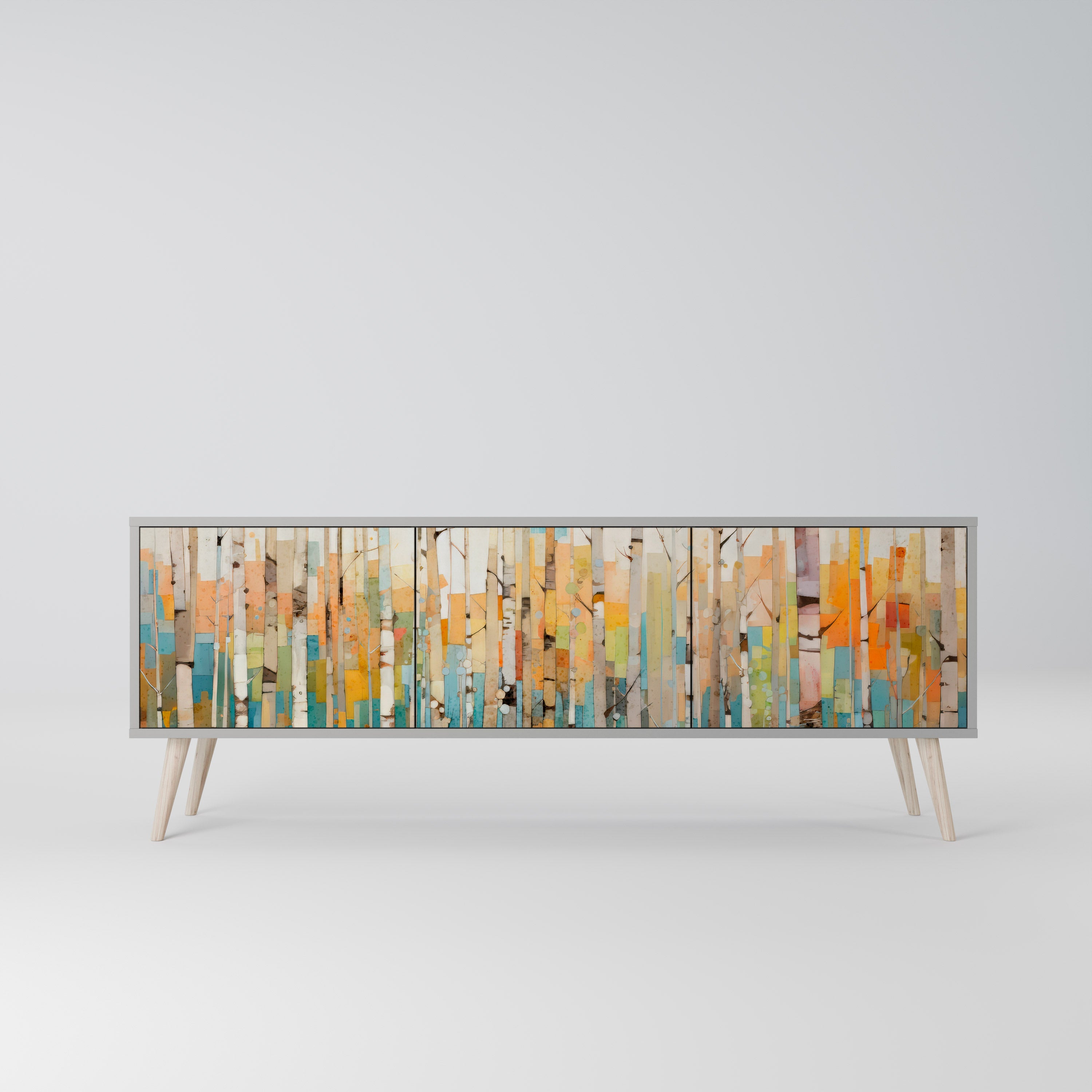 Meuble TV 3 portes BIRCH KALEIDOSCOPE, finition grise