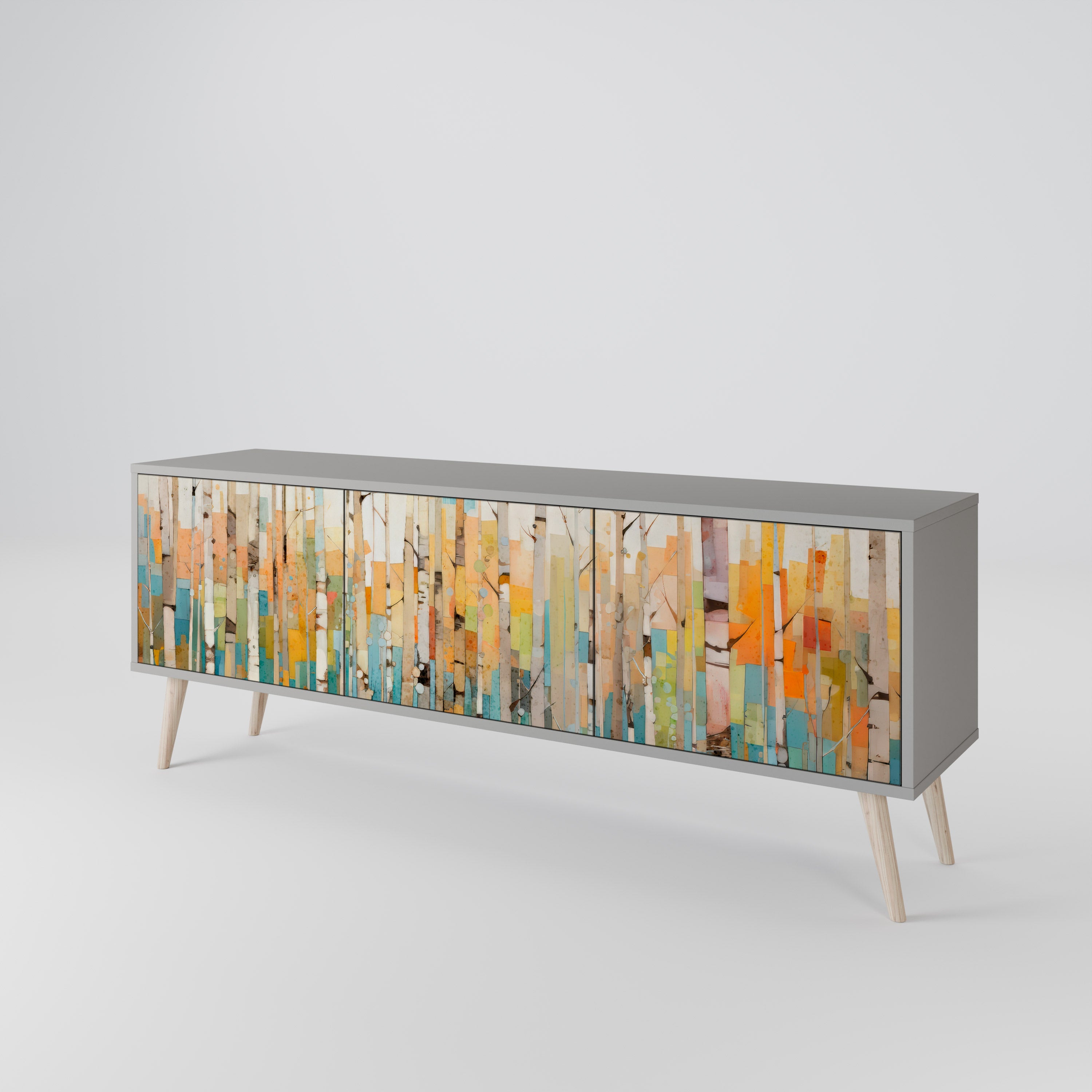 Meuble TV 3 portes BIRCH KALEIDOSCOPE, finition grise