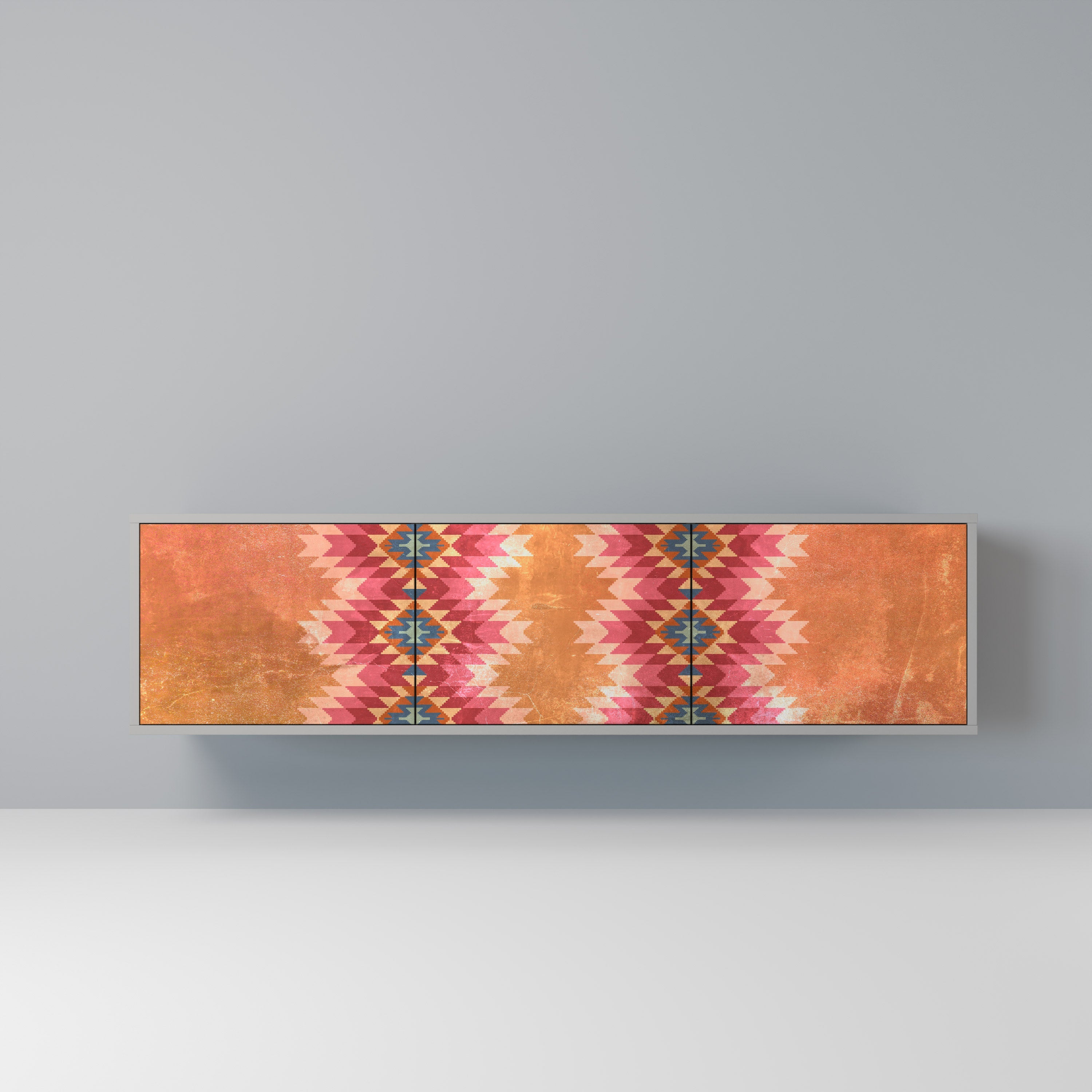 Meuble TV 3 portes INDIAN FOLK finition grise