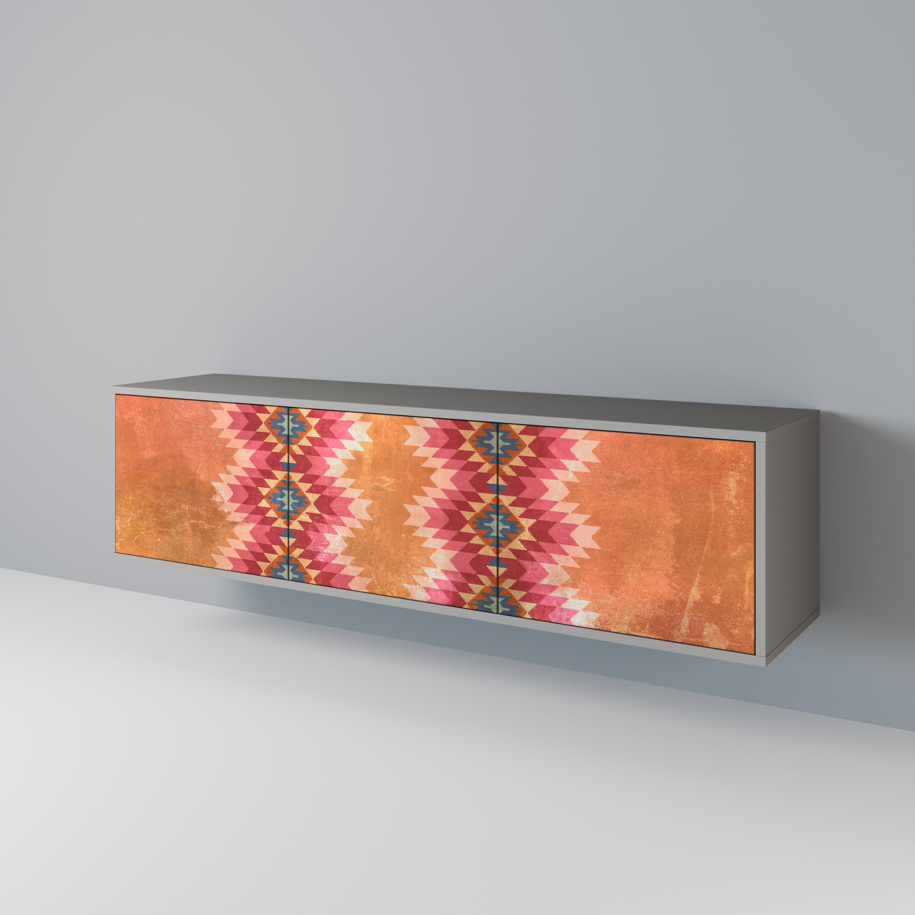 Meuble TV 3 portes INDIAN FOLK finition grise