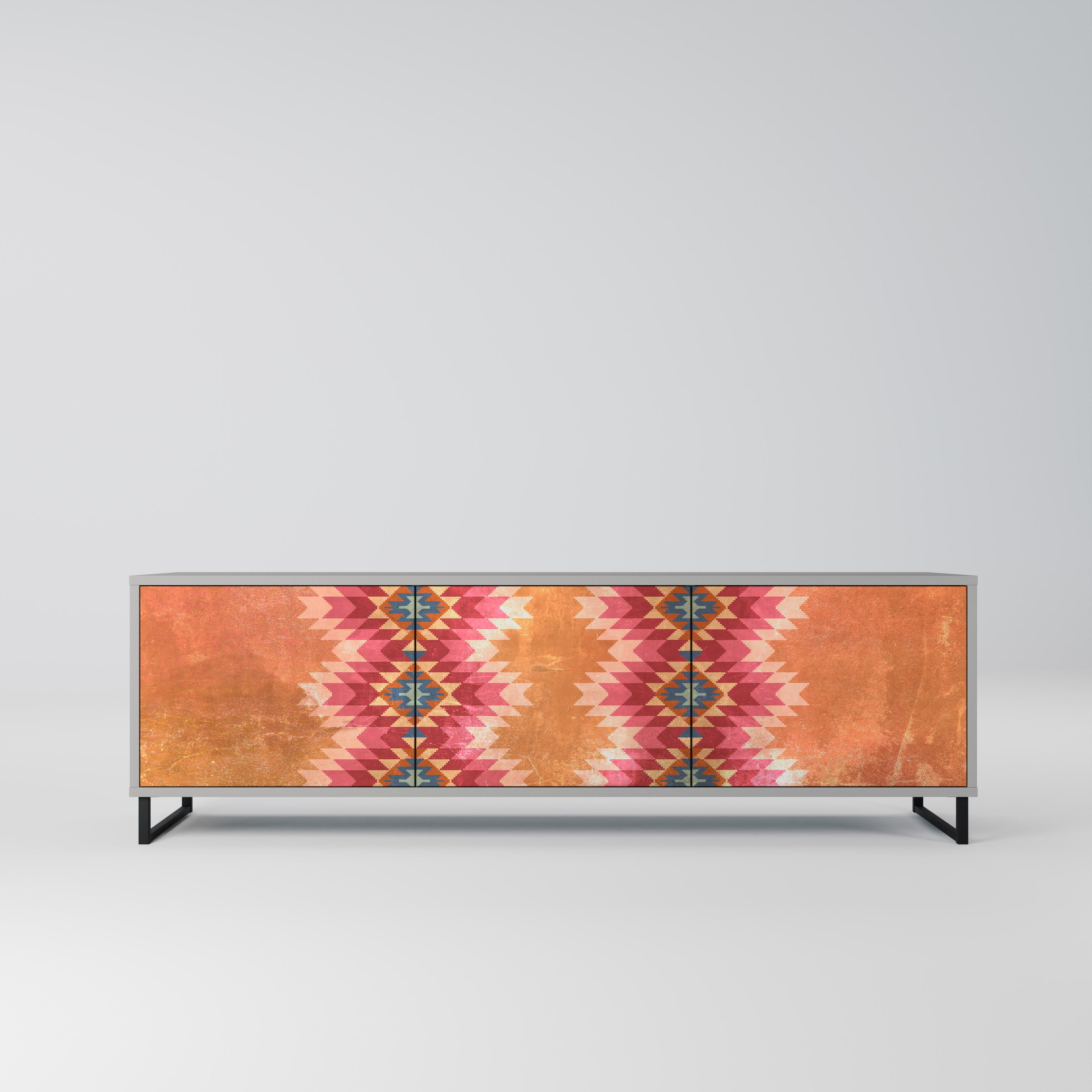 Meuble TV 3 portes INDIAN FOLK finition grise