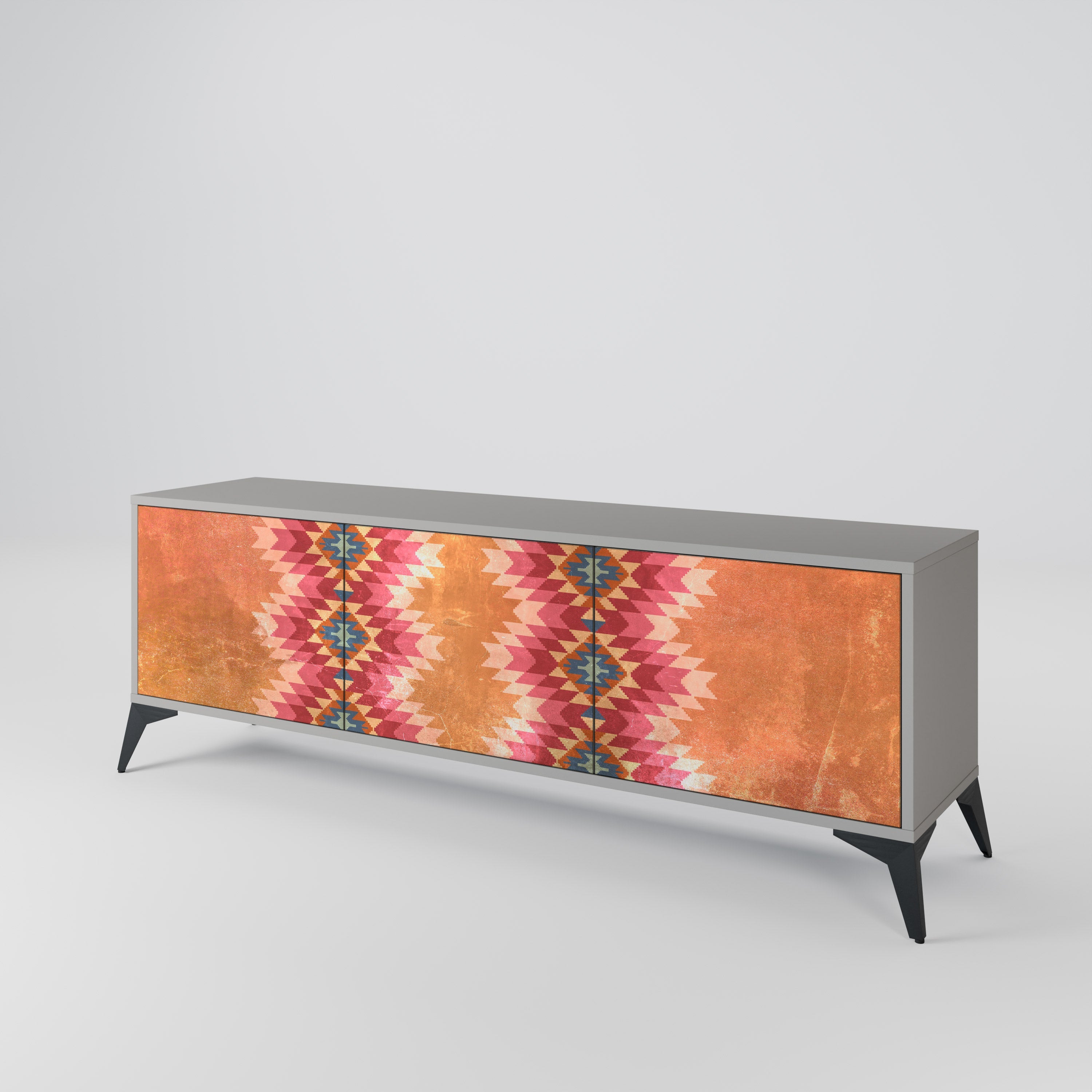 Meuble TV 3 portes INDIAN FOLK finition grise