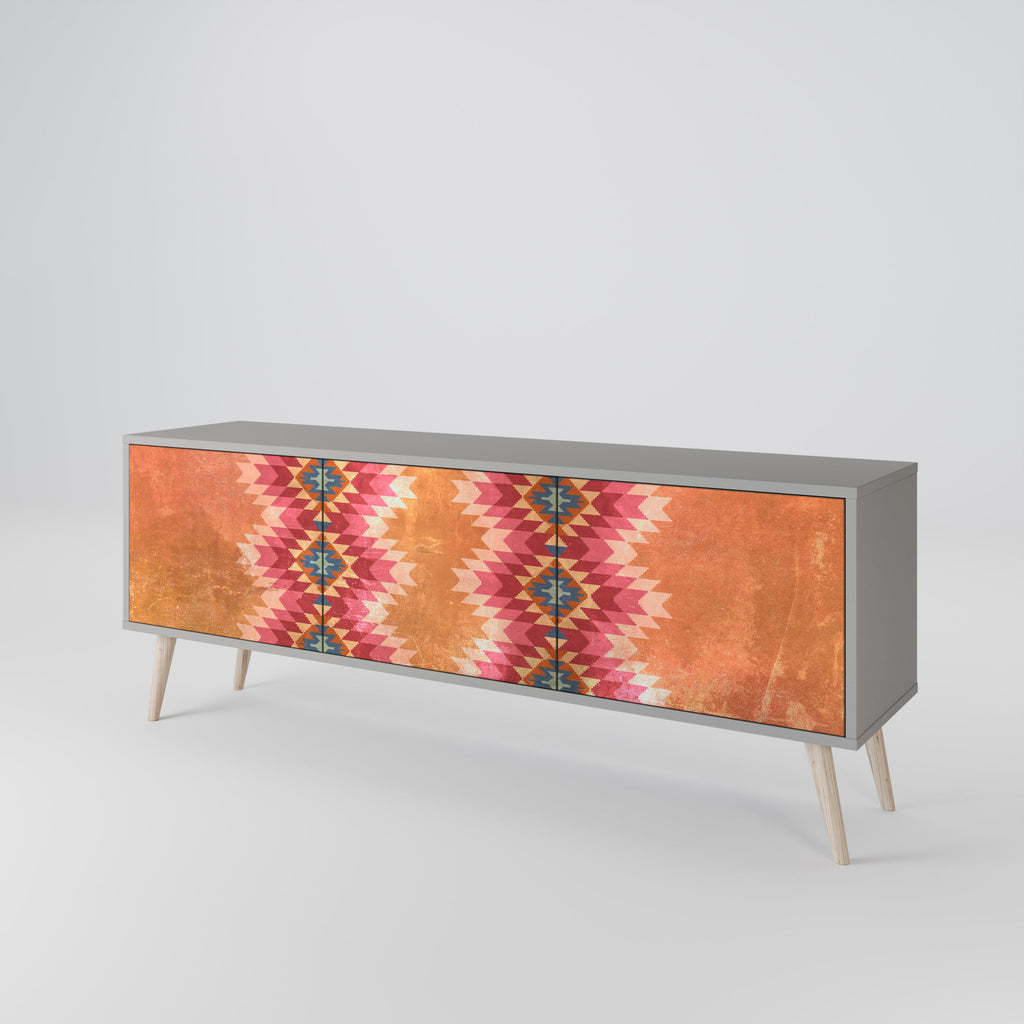 Meuble TV 3 portes INDIAN FOLK finition grise