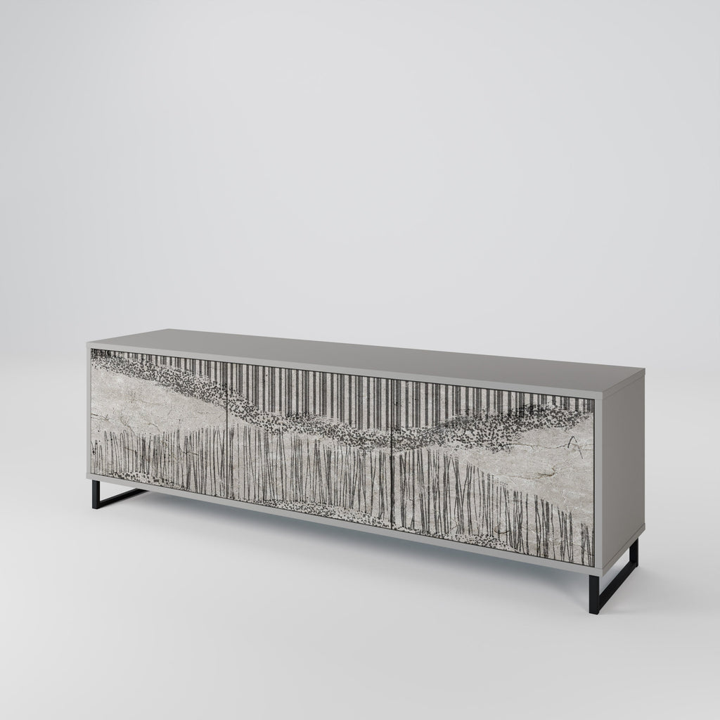 Meuble TV 3 portes GRAIN LINES, finition grise