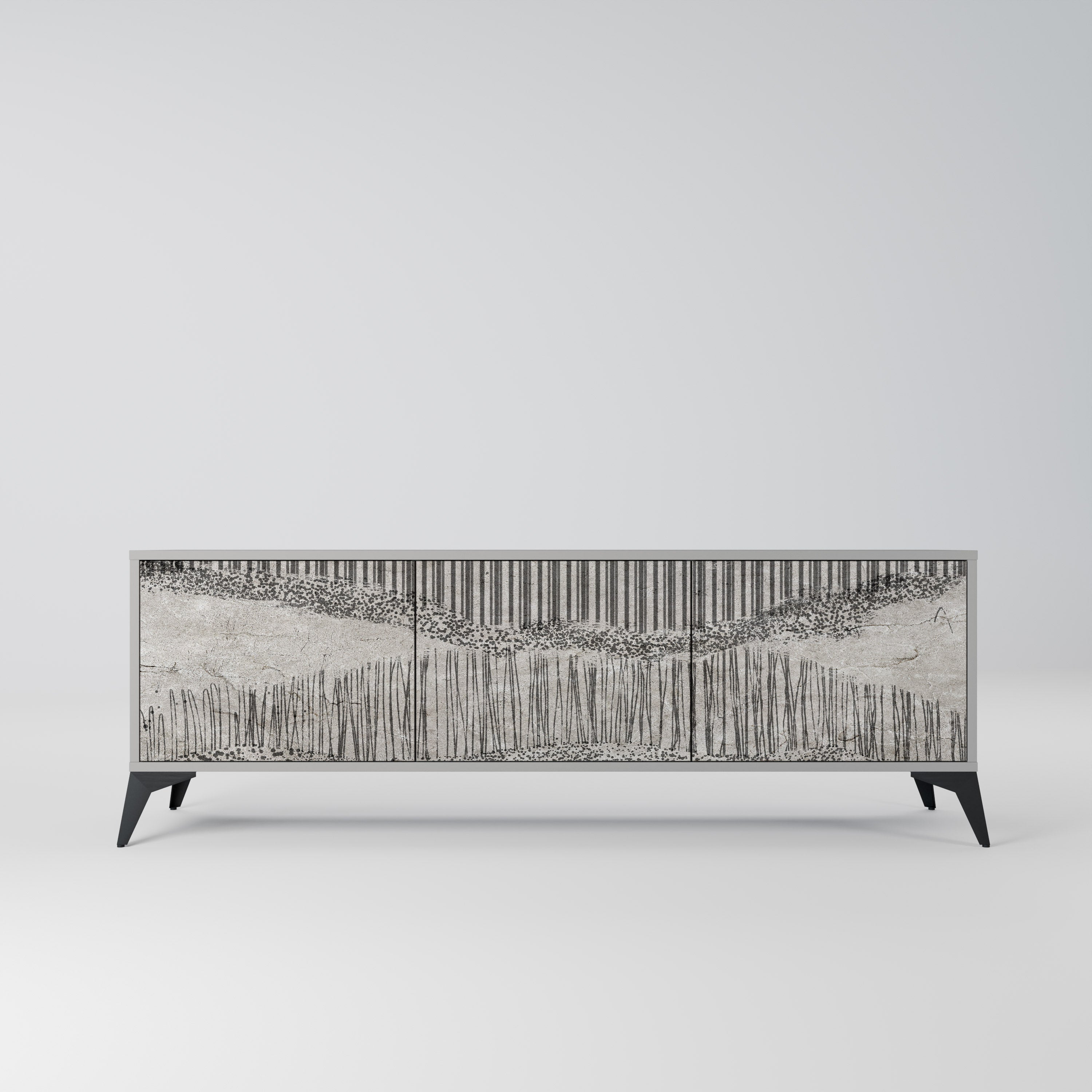 Meuble TV 3 portes GRAIN LINES, finition grise