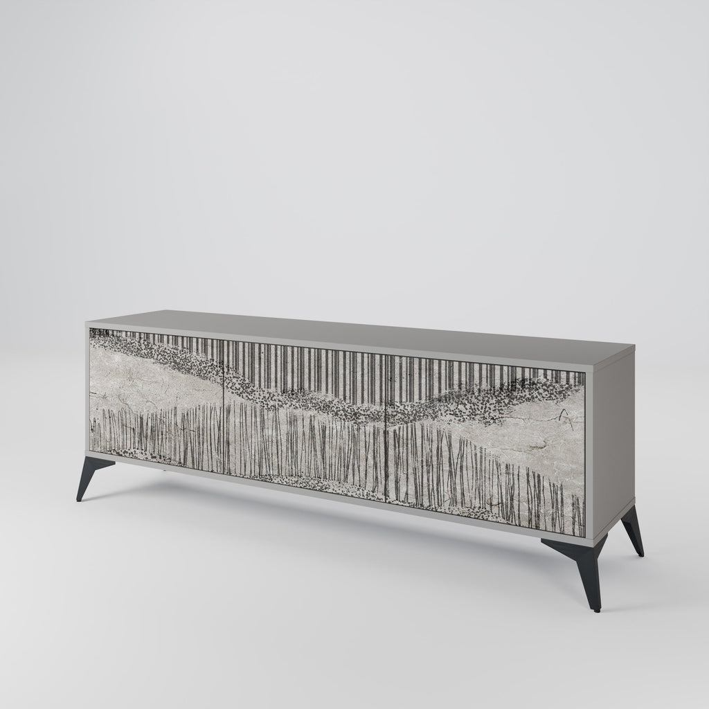 Meuble TV 3 portes GRAIN LINES, finition grise