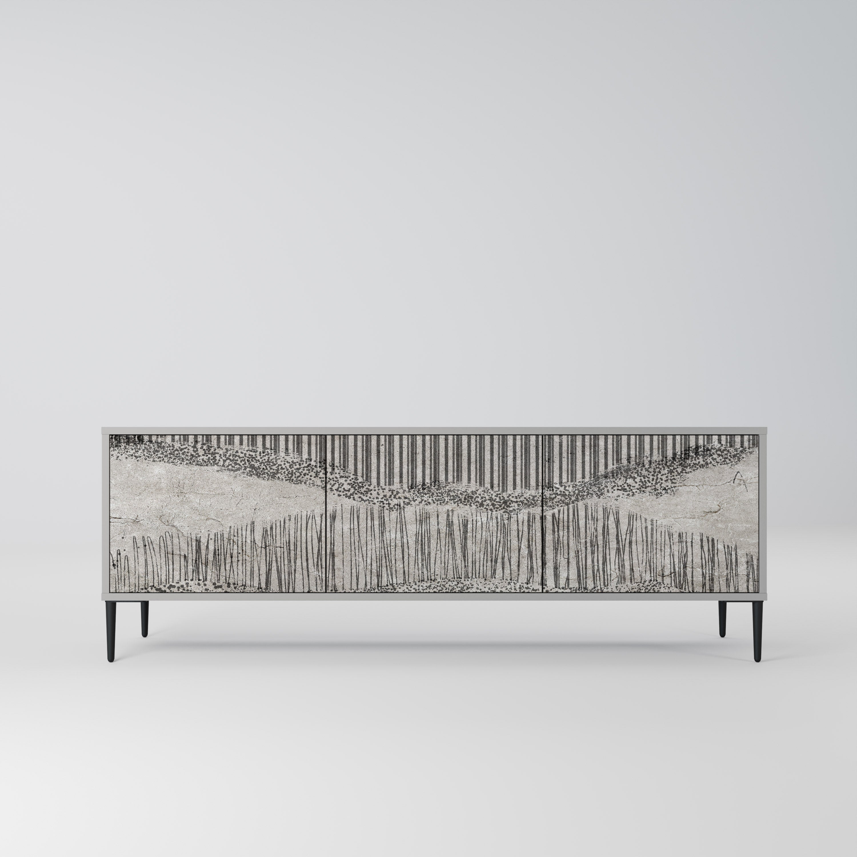 Meuble TV 3 portes GRAIN LINES, finition grise