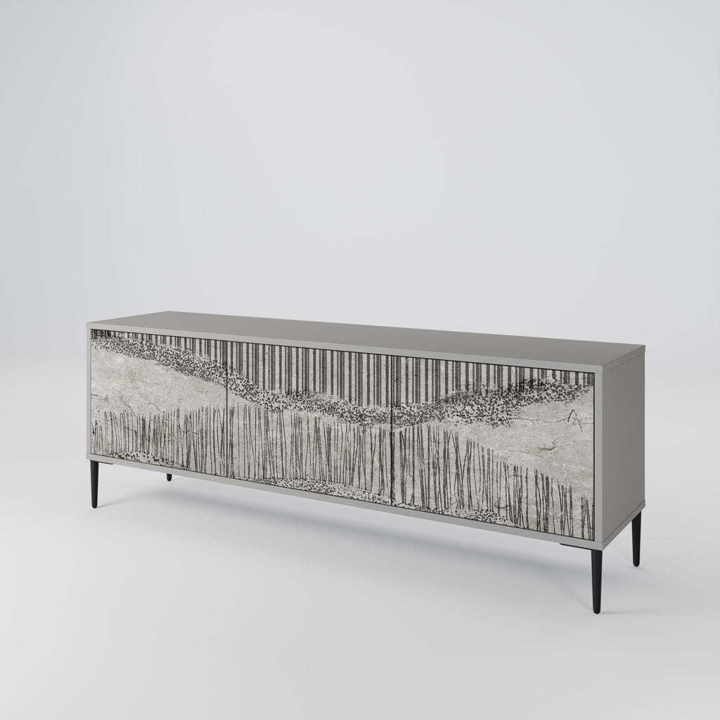 Meuble TV 3 portes GRAIN LINES, finition grise