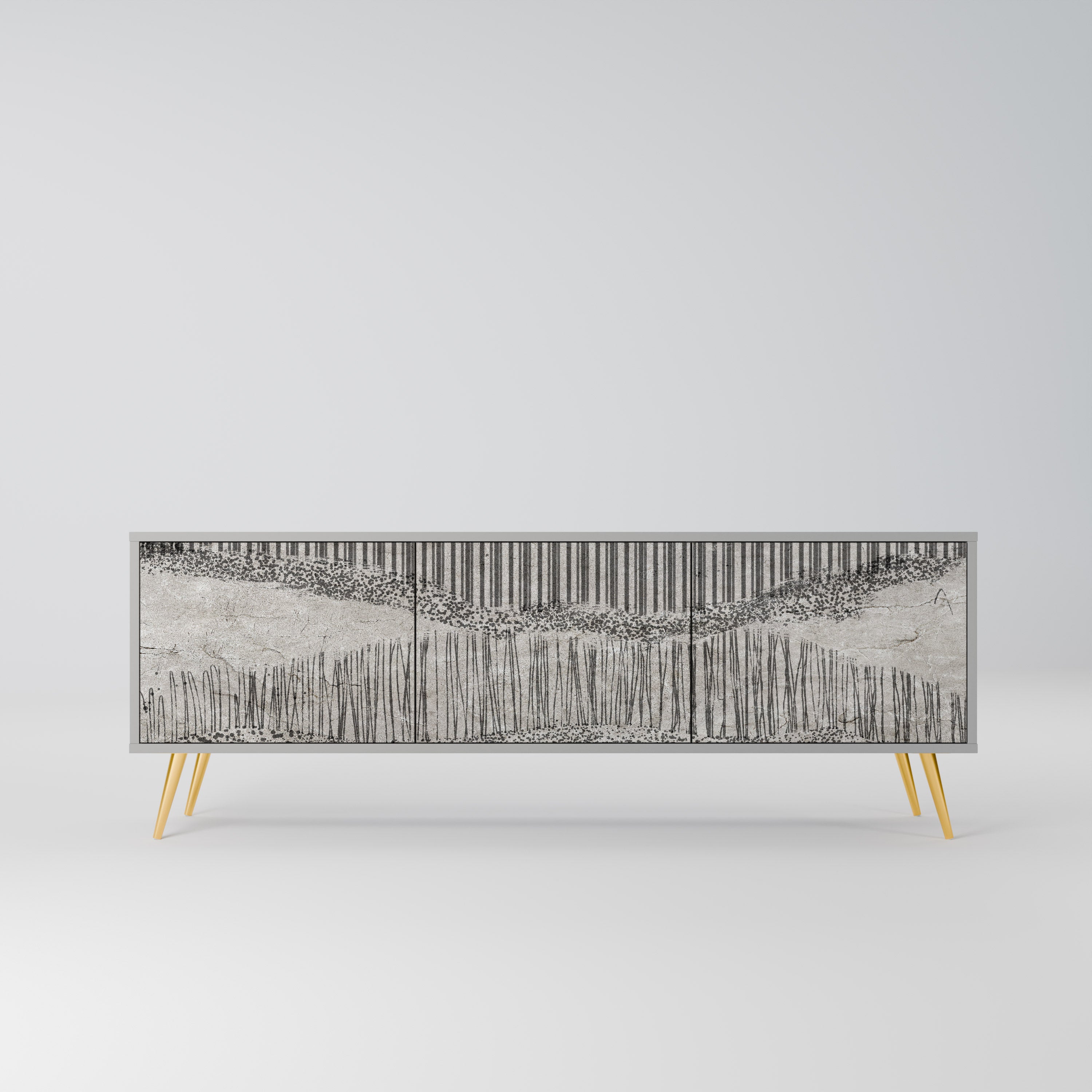 Meuble TV 3 portes GRAIN LINES, finition grise