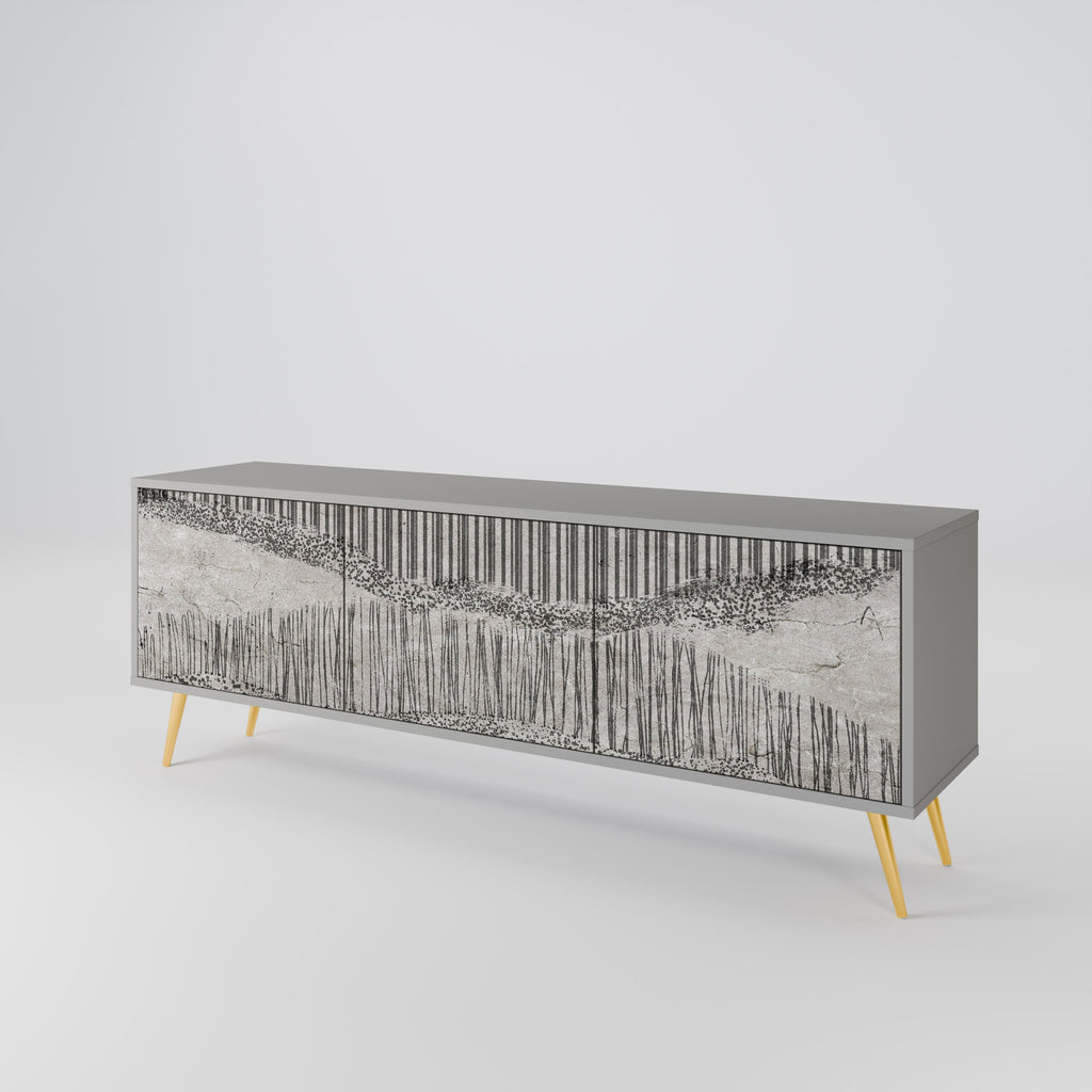 Meuble TV 3 portes GRAIN LINES, finition grise