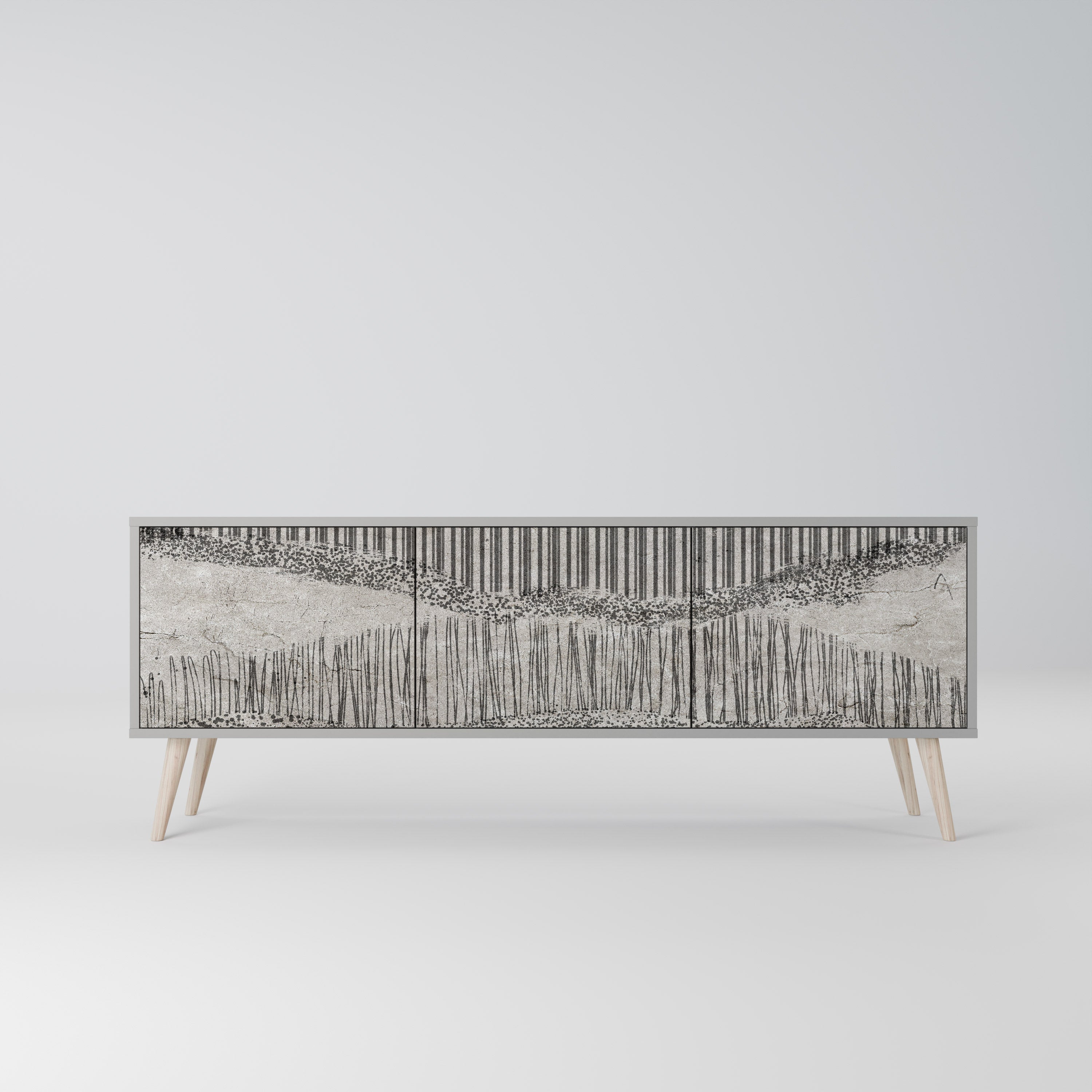 Meuble TV 3 portes GRAIN LINES, finition grise