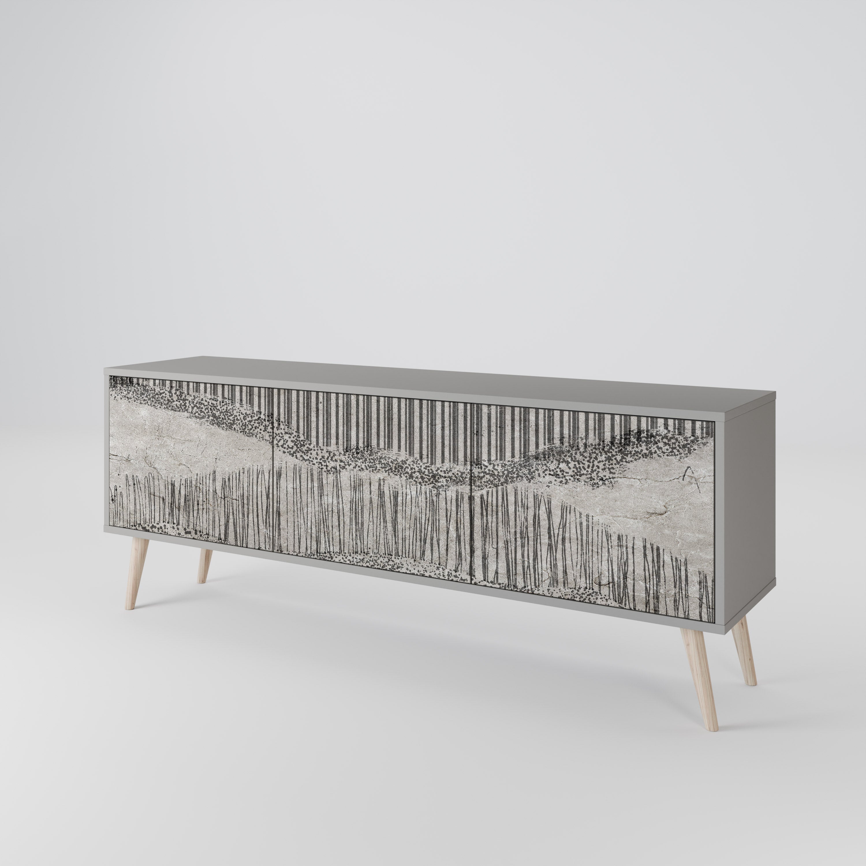 Meuble TV 3 portes GRAIN LINES, finition grise