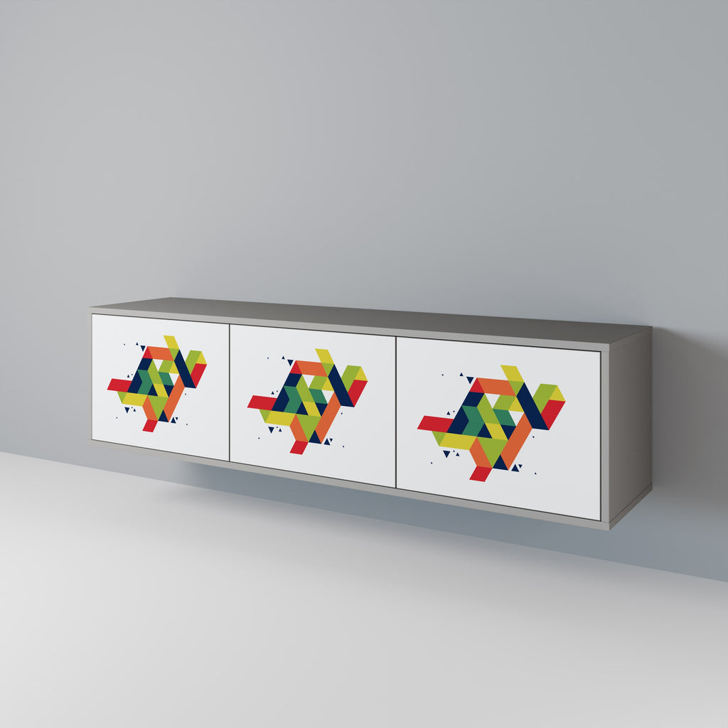 Meuble TV 3 portes FUTURE SIGN, finition grise