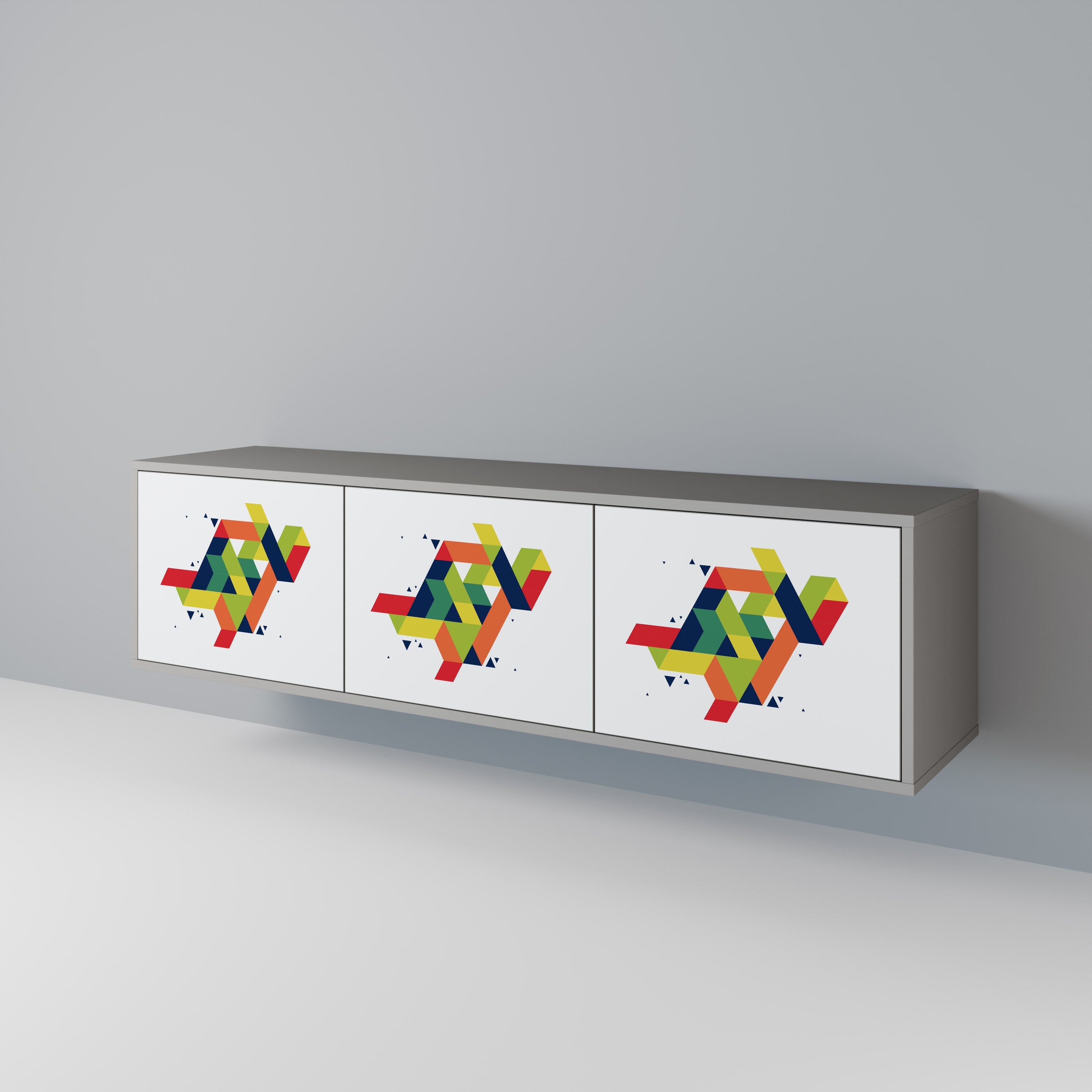 Meuble TV 3 portes FUTURE SIGN, finition grise