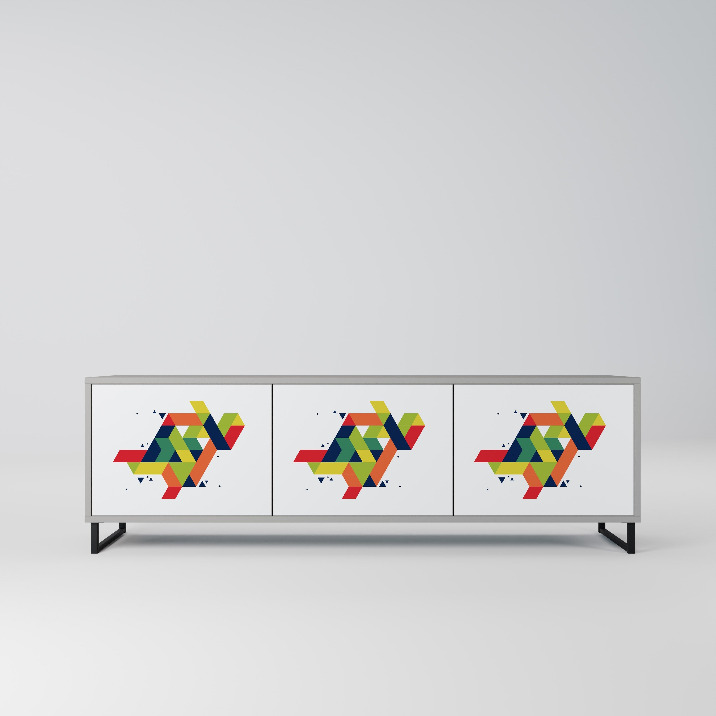 Meuble TV 3 portes FUTURE SIGN, finition grise