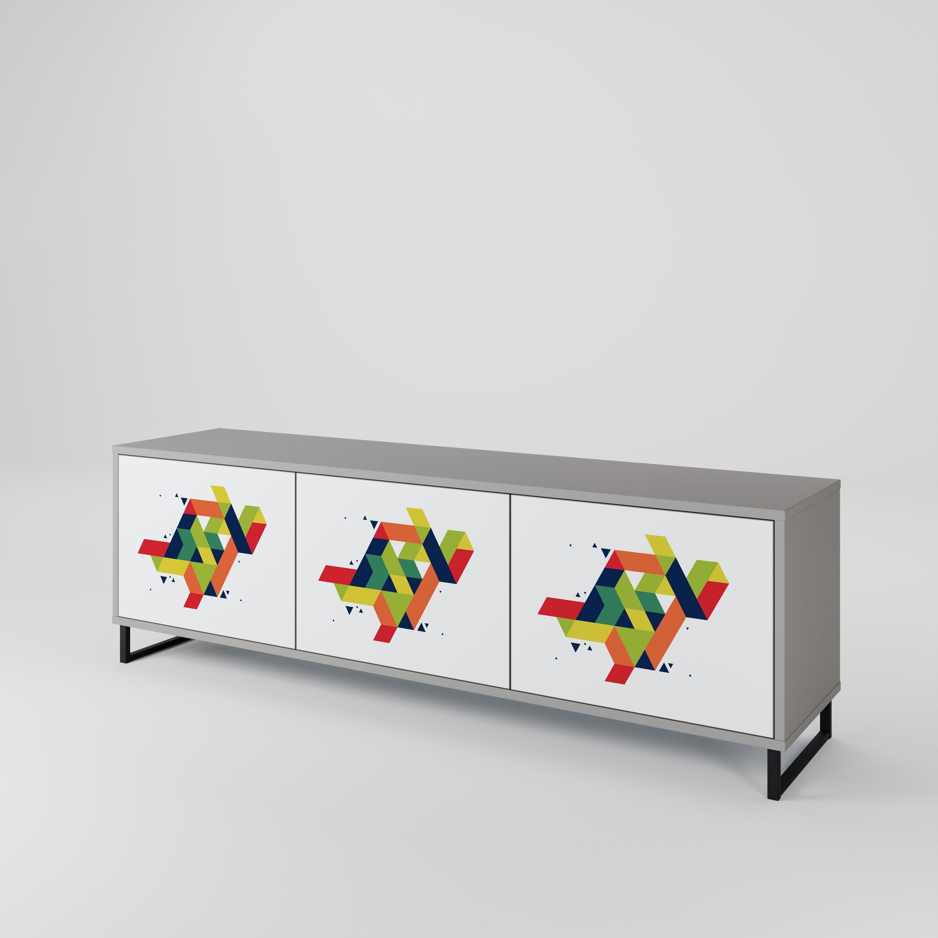 Meuble TV 3 portes FUTURE SIGN, finition grise