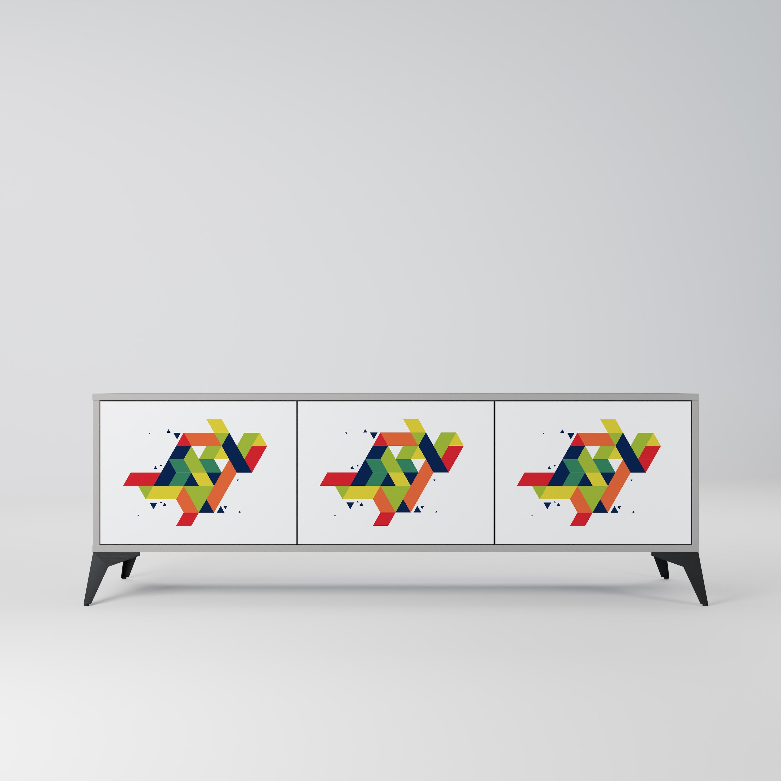 Meuble TV 3 portes FUTURE SIGN, finition grise