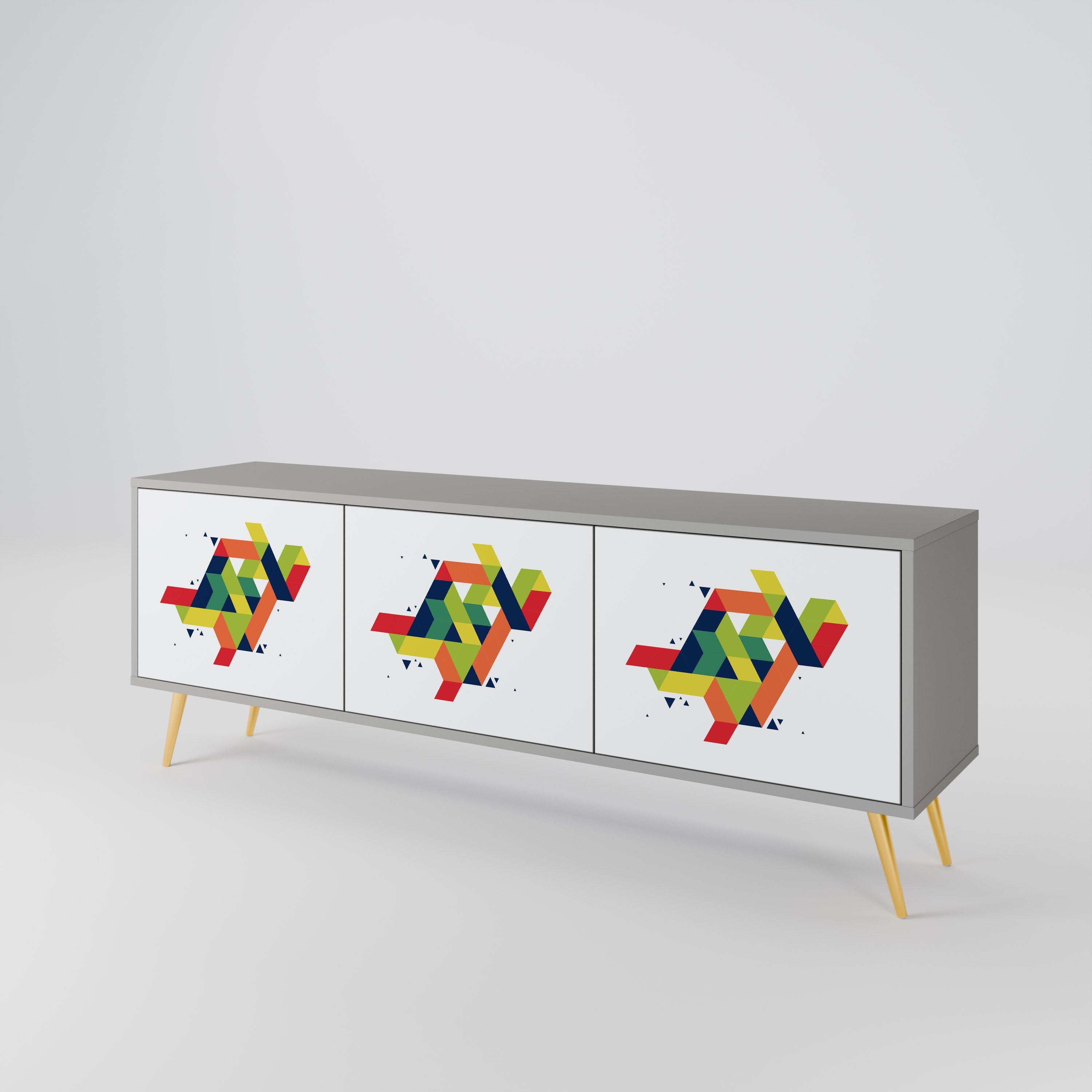 Meuble TV 3 portes FUTURE SIGN, finition grise