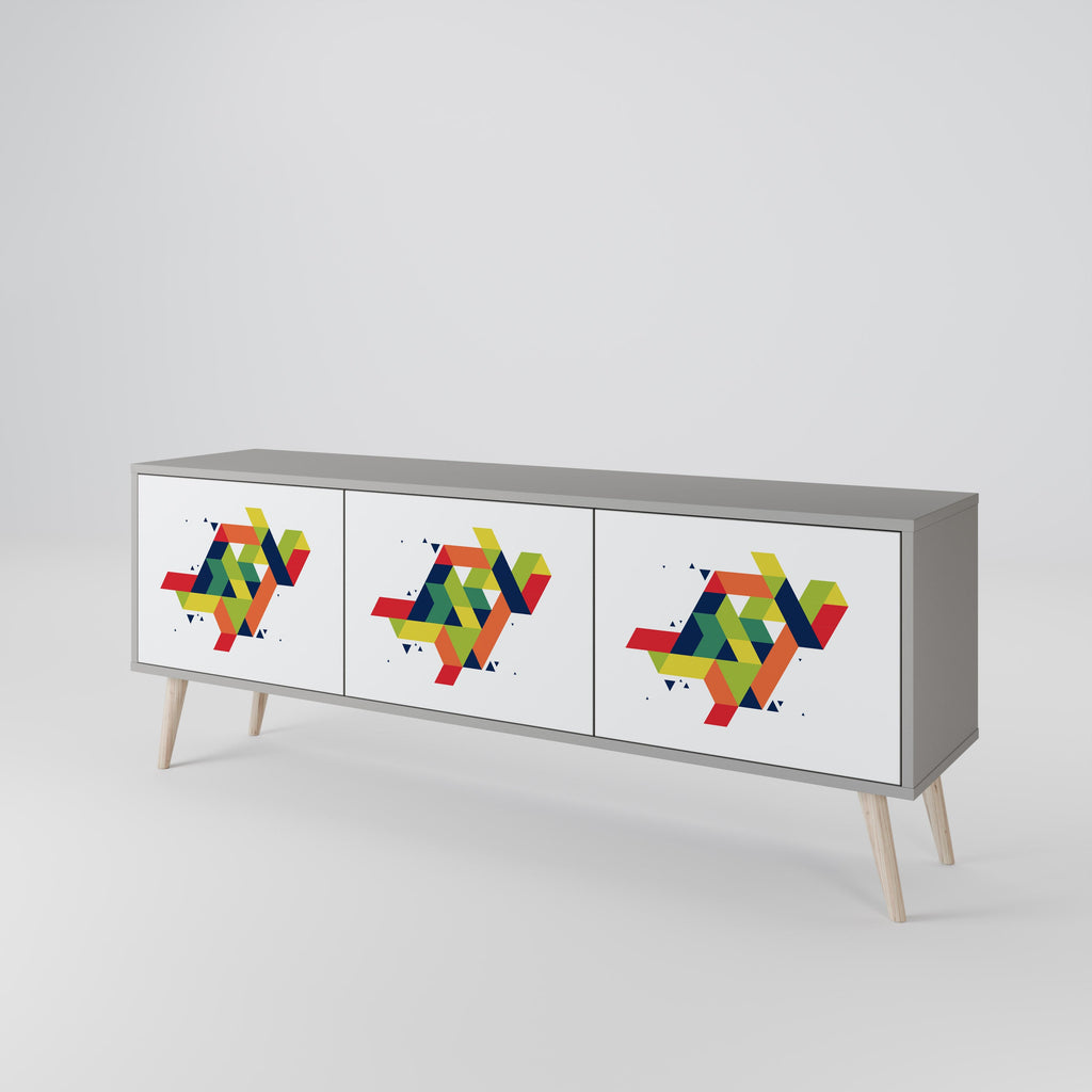 Meuble TV 3 portes FUTURE SIGN, finition grise