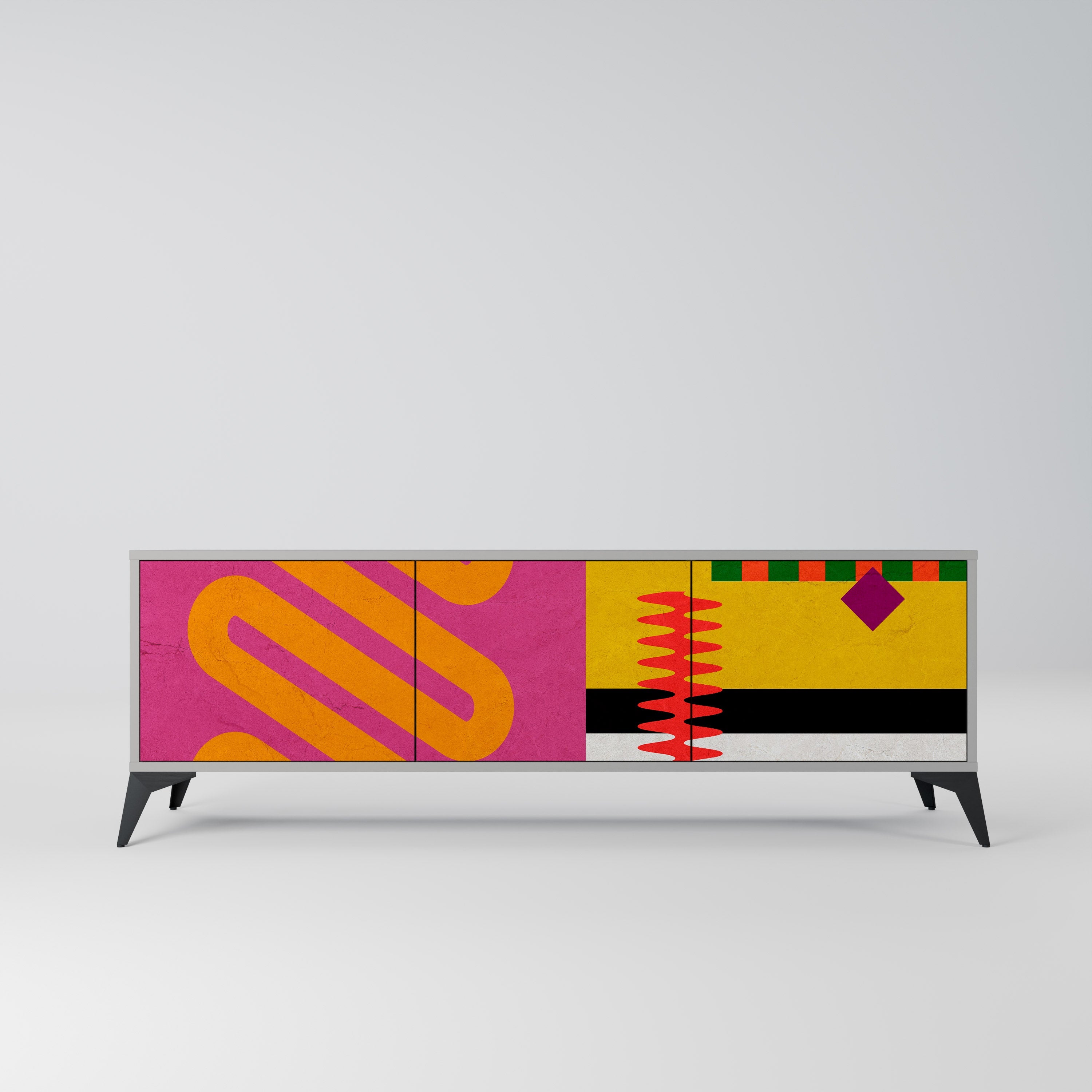 Meuble TV 3 portes VIVID ART finition grise