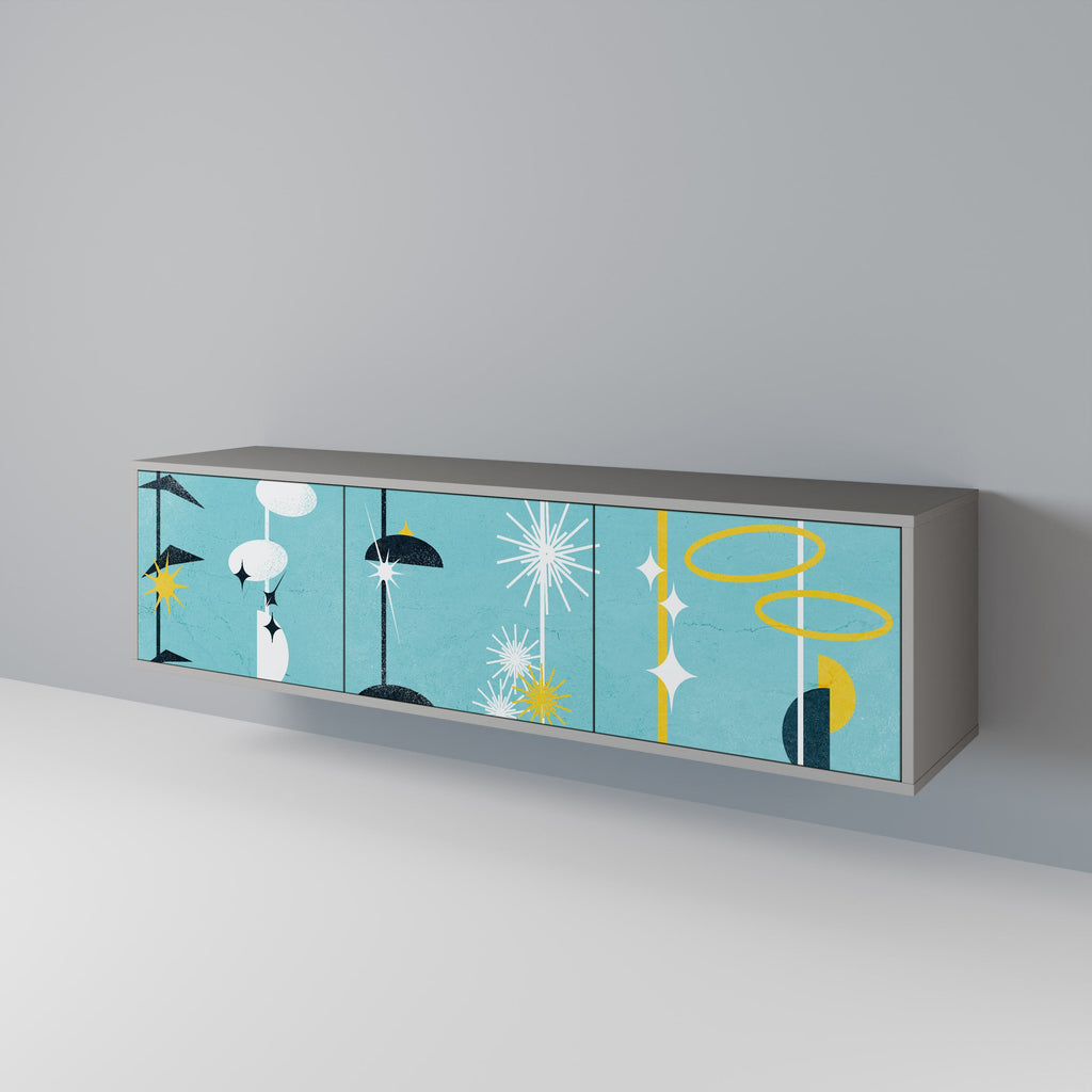 Meuble TV 3 portes PATHS TO HAPPINESS, finition grise