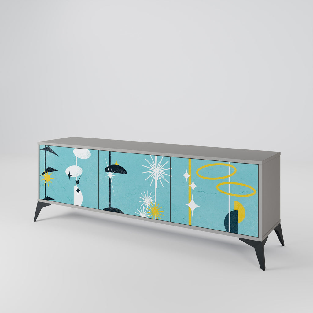 Meuble TV 3 portes PATHS TO HAPPINESS, finition grise