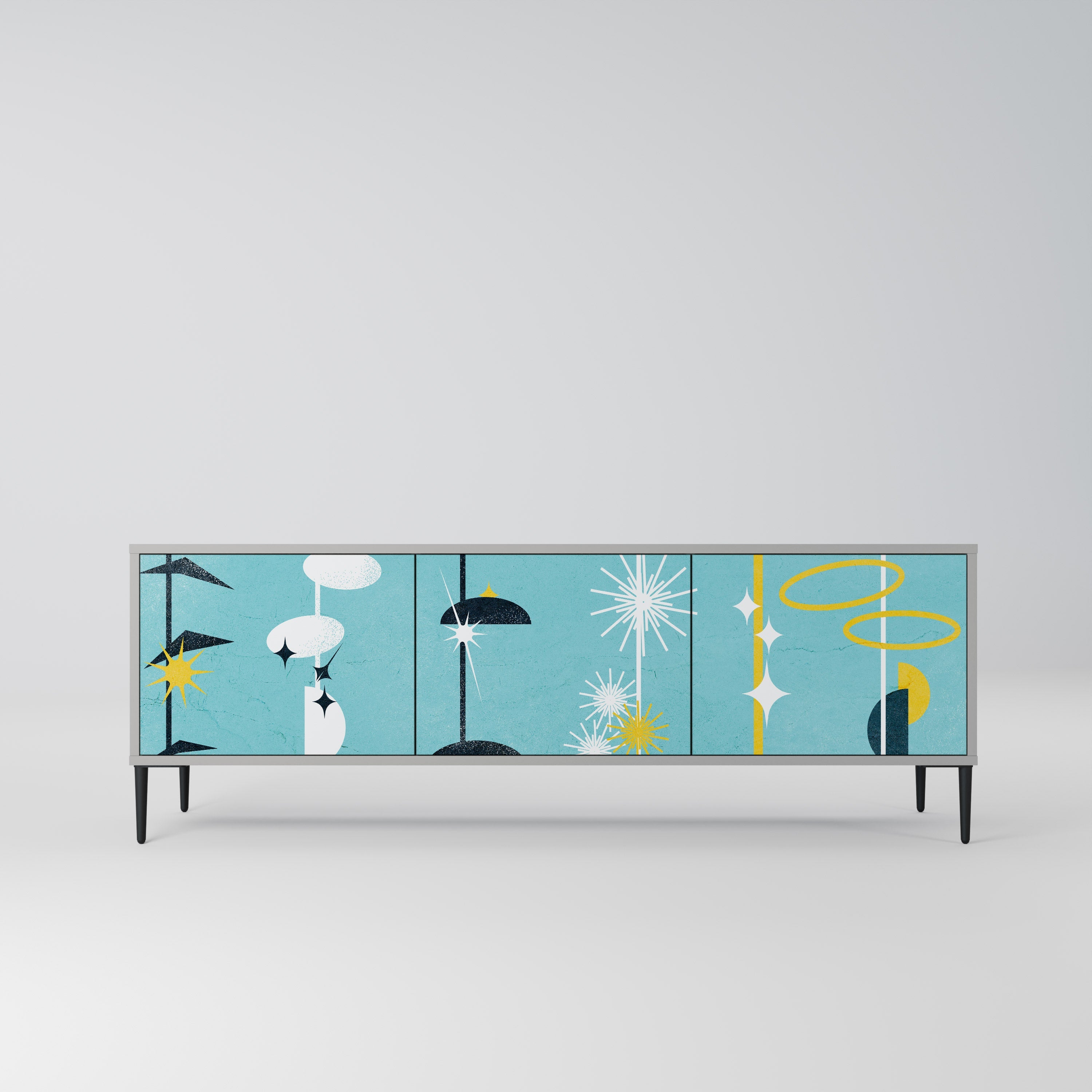 Meuble TV 3 portes PATHS TO HAPPINESS, finition grise