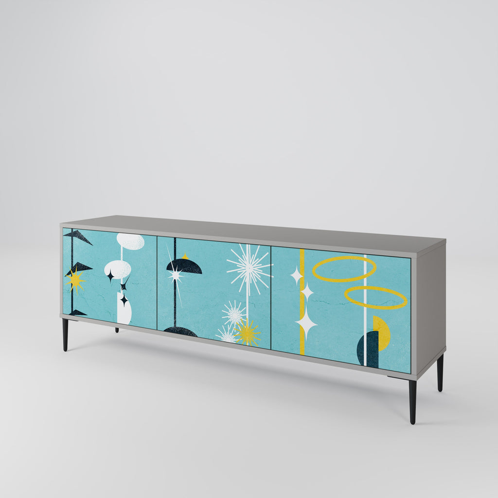 Meuble TV 3 portes PATHS TO HAPPINESS, finition grise