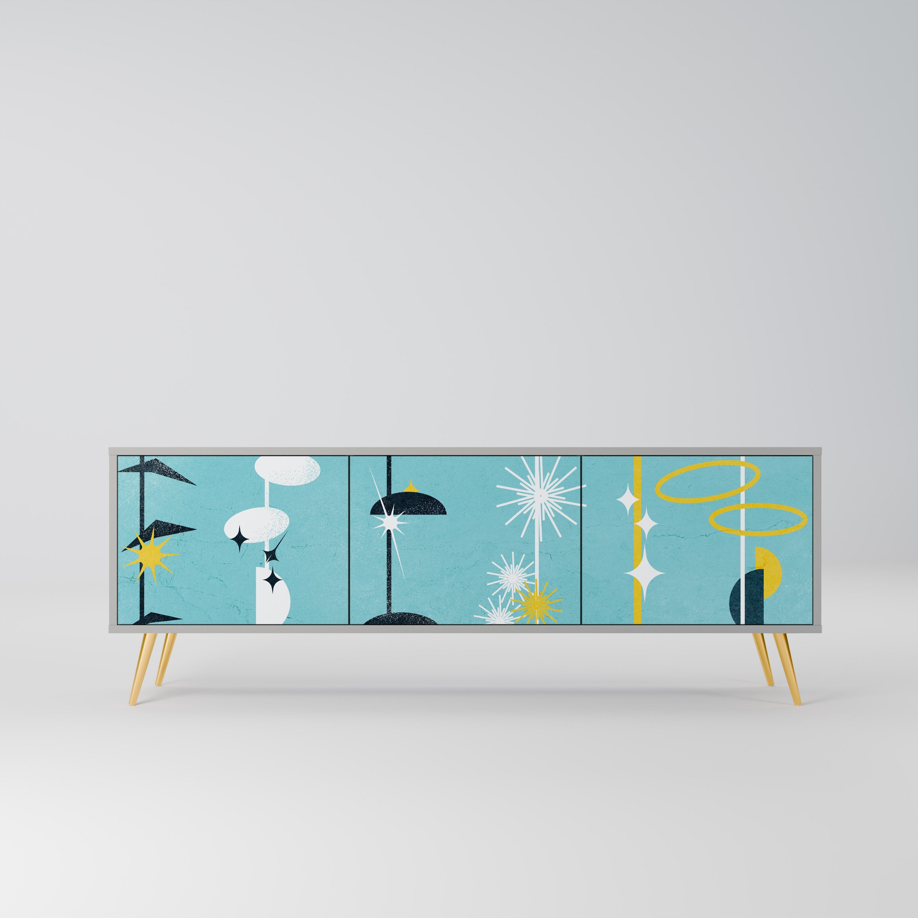 Meuble TV 3 portes PATHS TO HAPPINESS, finition grise