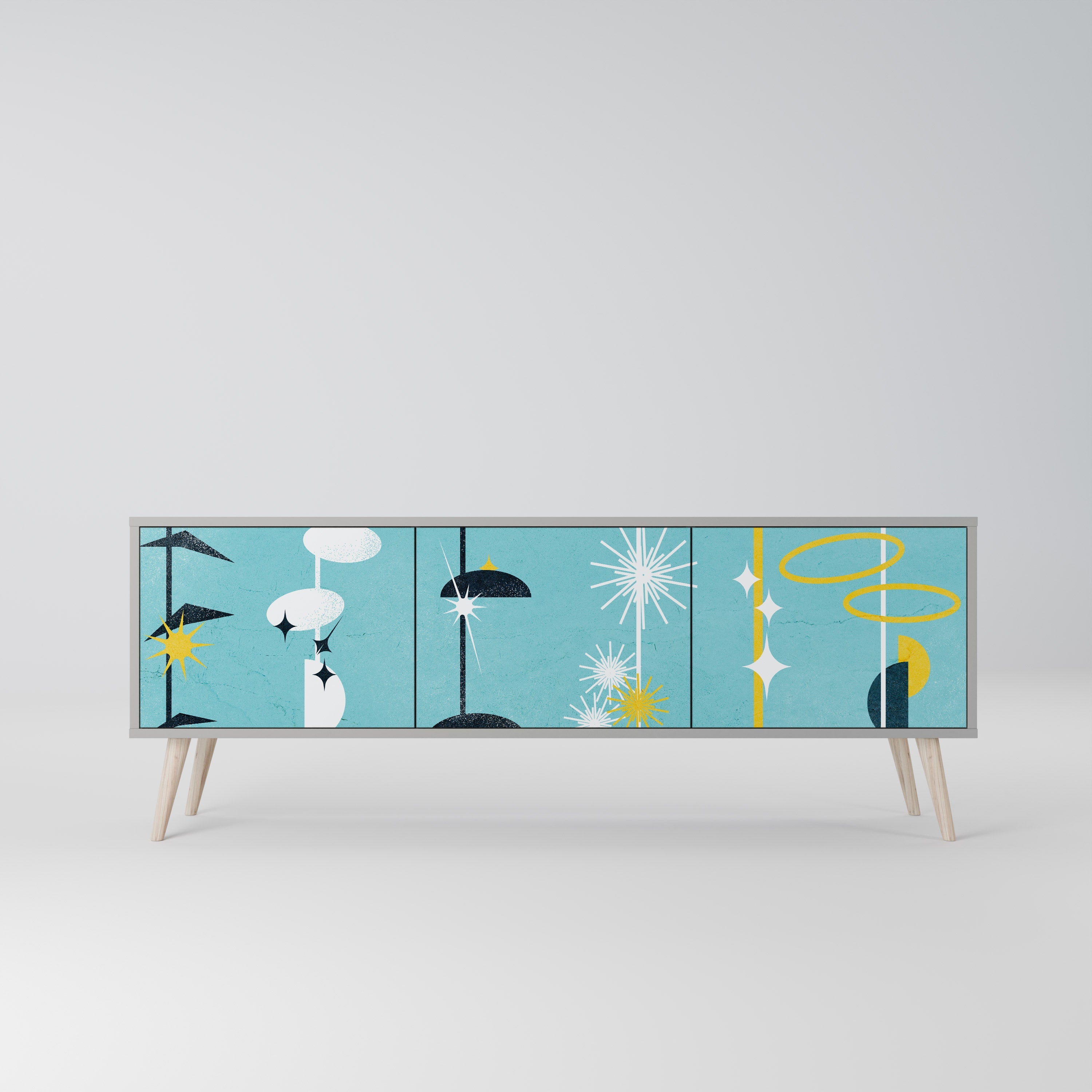 Meuble TV 3 portes PATHS TO HAPPINESS, finition grise