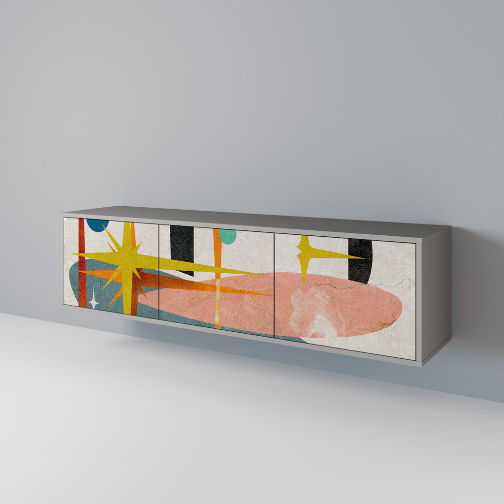 Meuble TV 3 portes INTERSTELLAR VIBES, finition grise