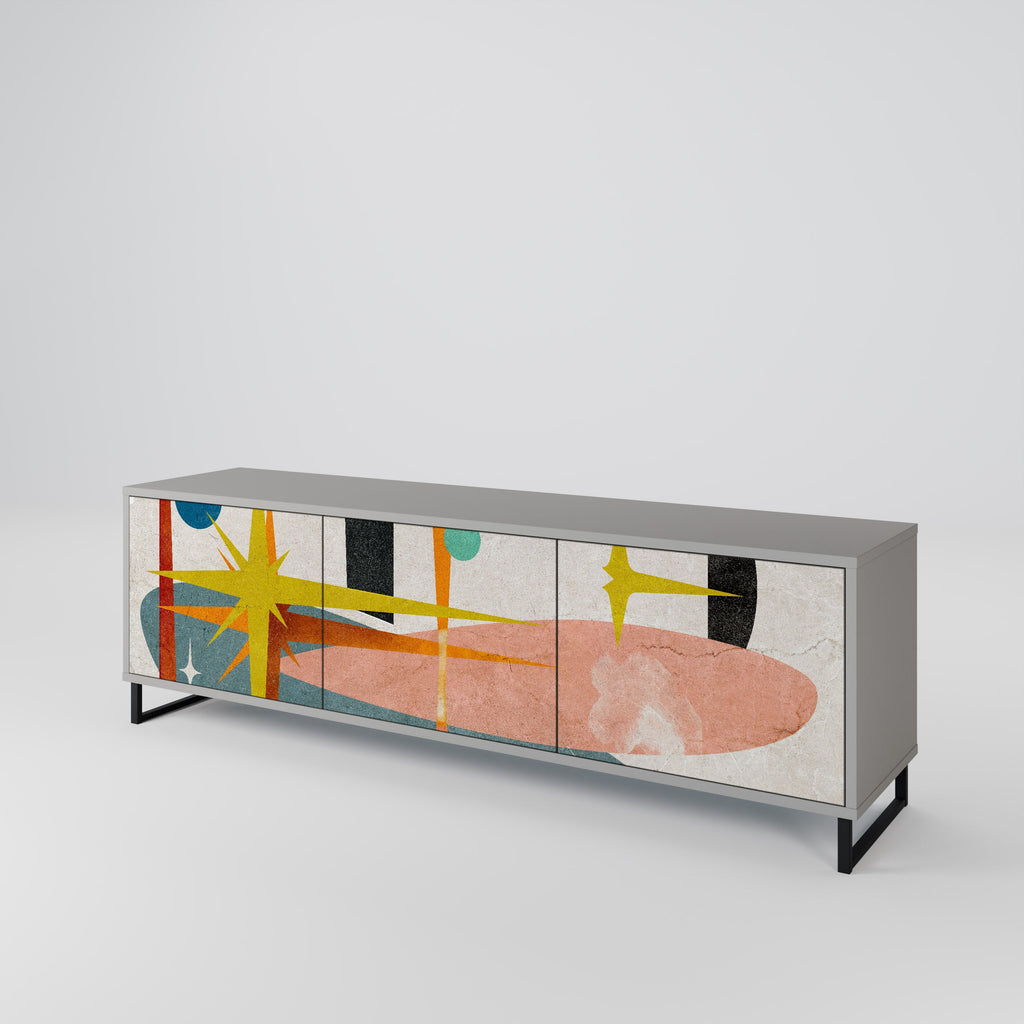 Meuble TV 3 portes INTERSTELLAR VIBES, finition grise