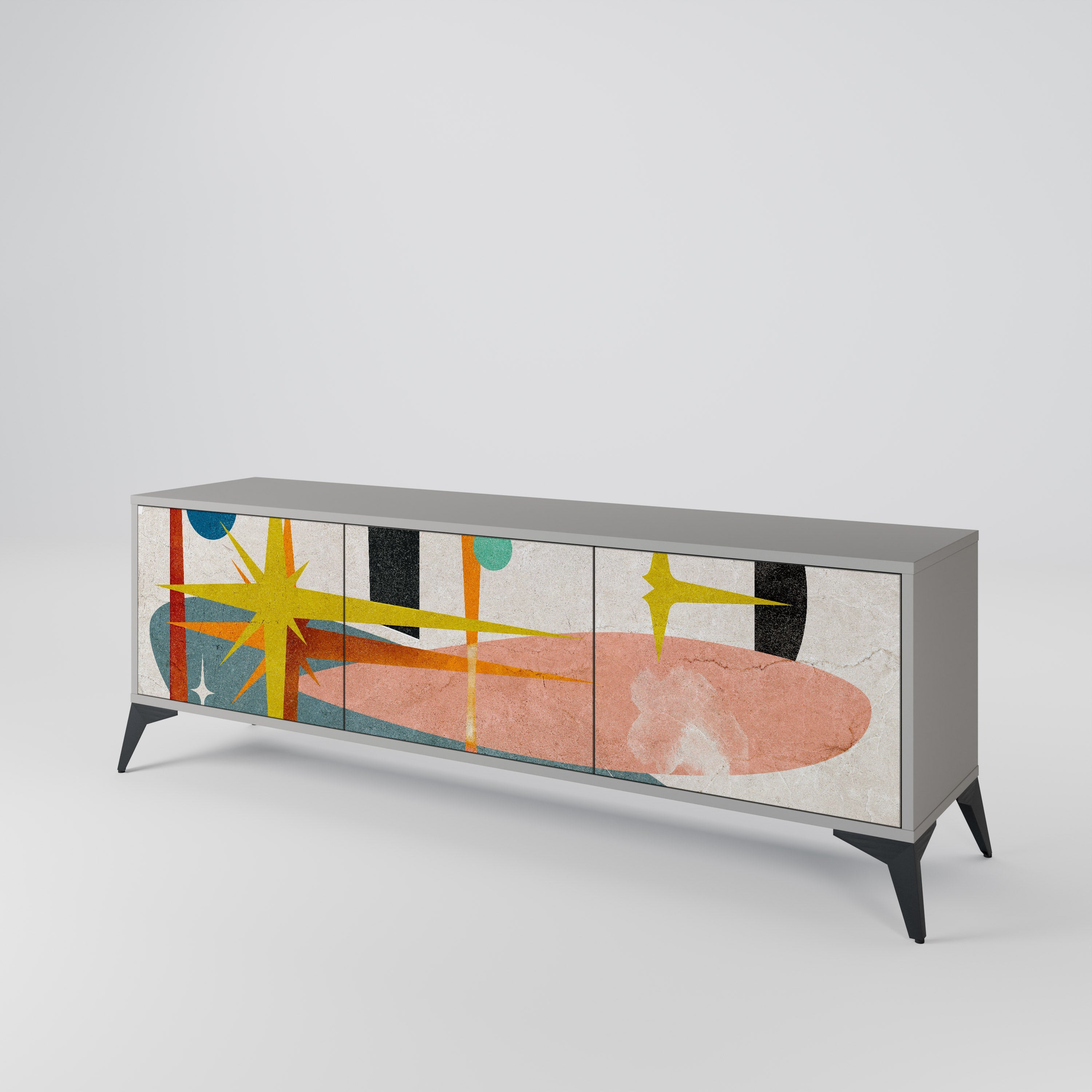 Meuble TV 3 portes INTERSTELLAR VIBES, finition grise