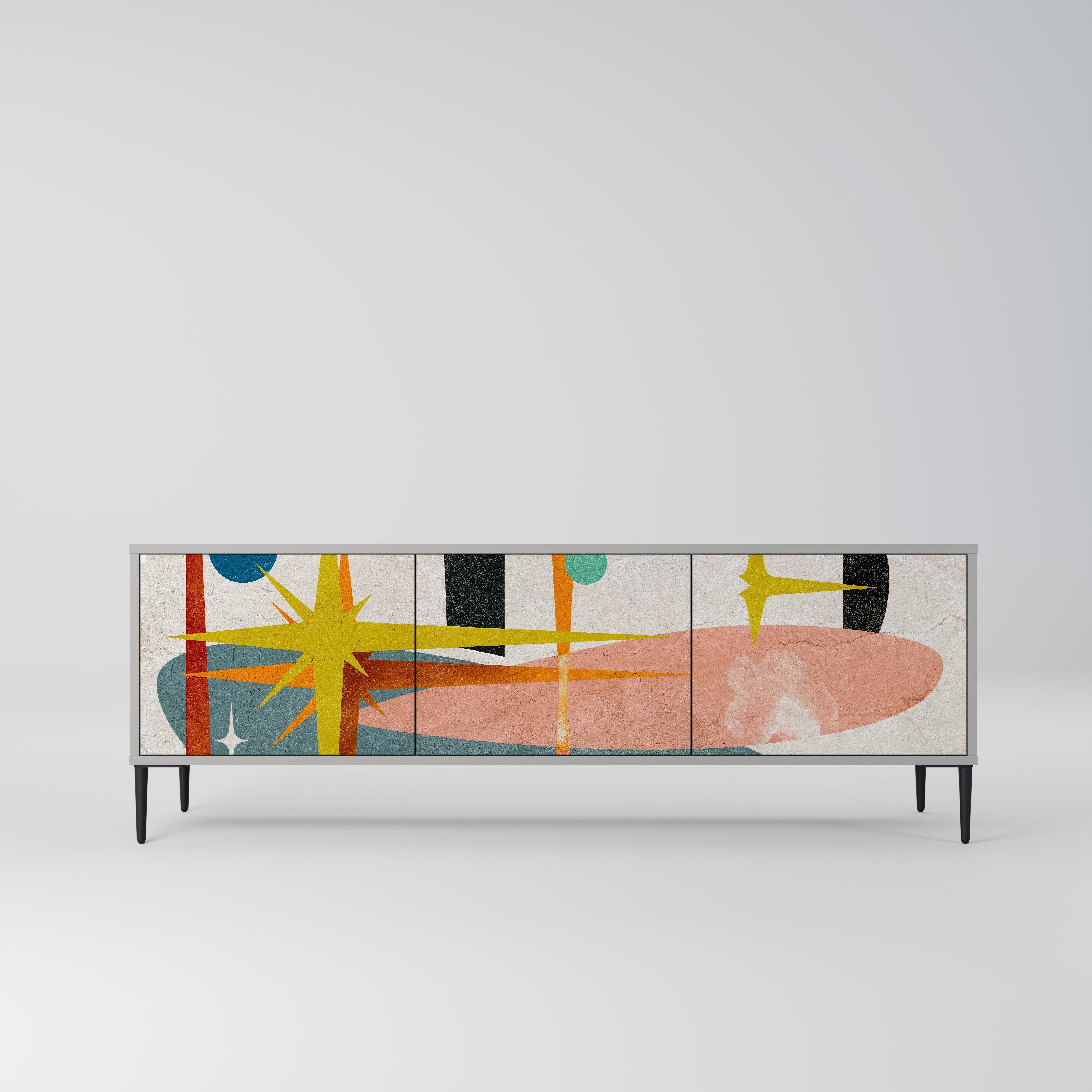 Meuble TV 3 portes INTERSTELLAR VIBES, finition grise