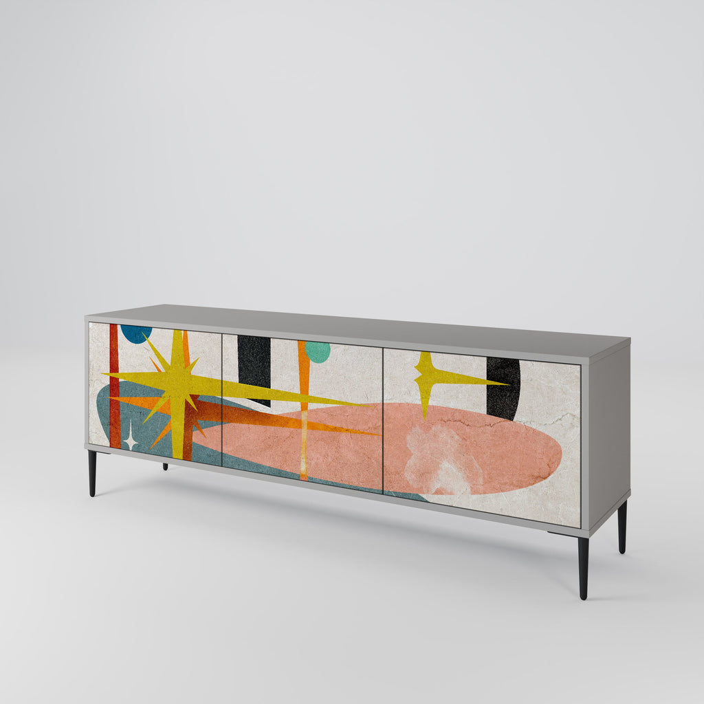 Meuble TV 3 portes INTERSTELLAR VIBES, finition grise