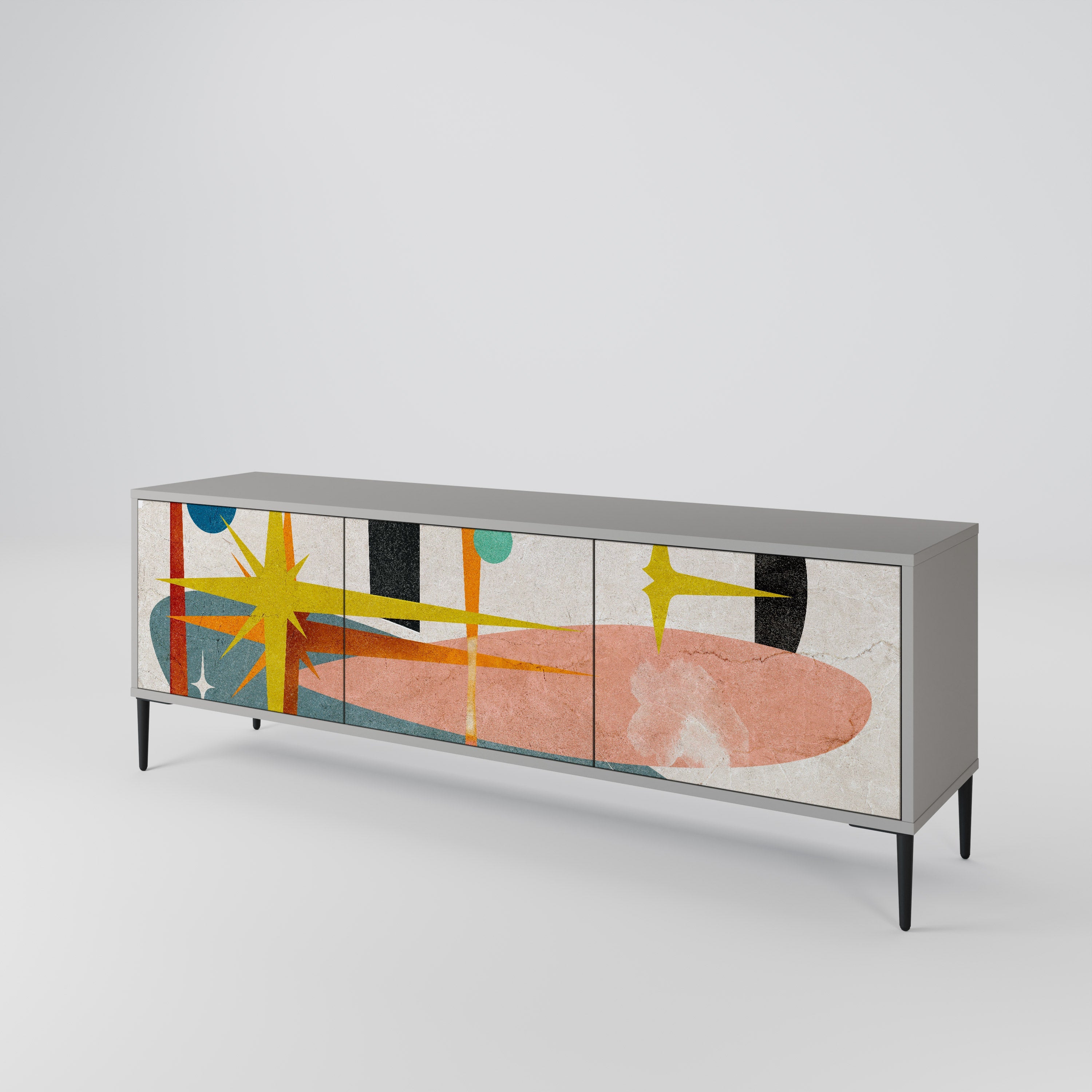 Meuble TV 3 portes INTERSTELLAR VIBES, finition grise