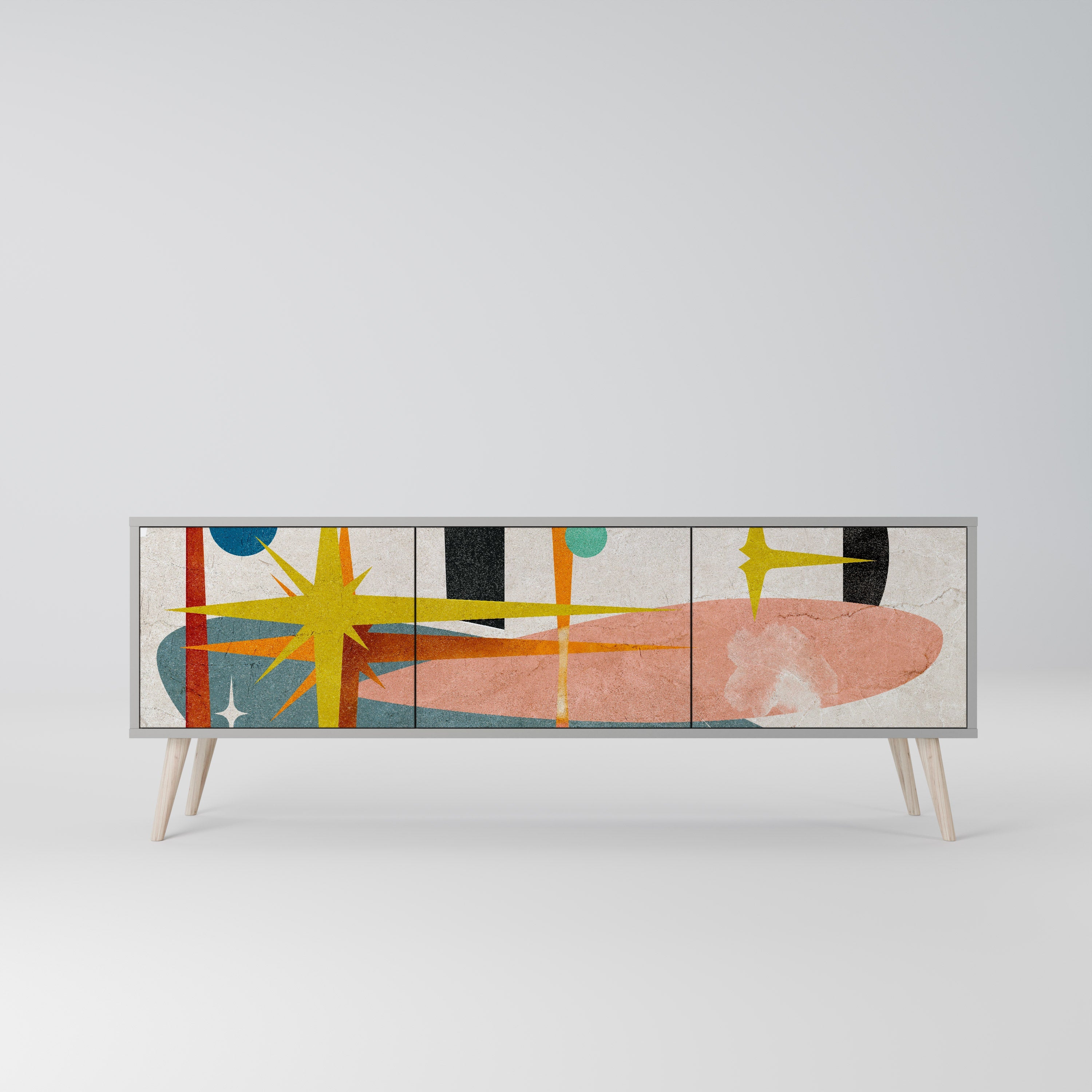 Meuble TV 3 portes INTERSTELLAR VIBES, finition grise