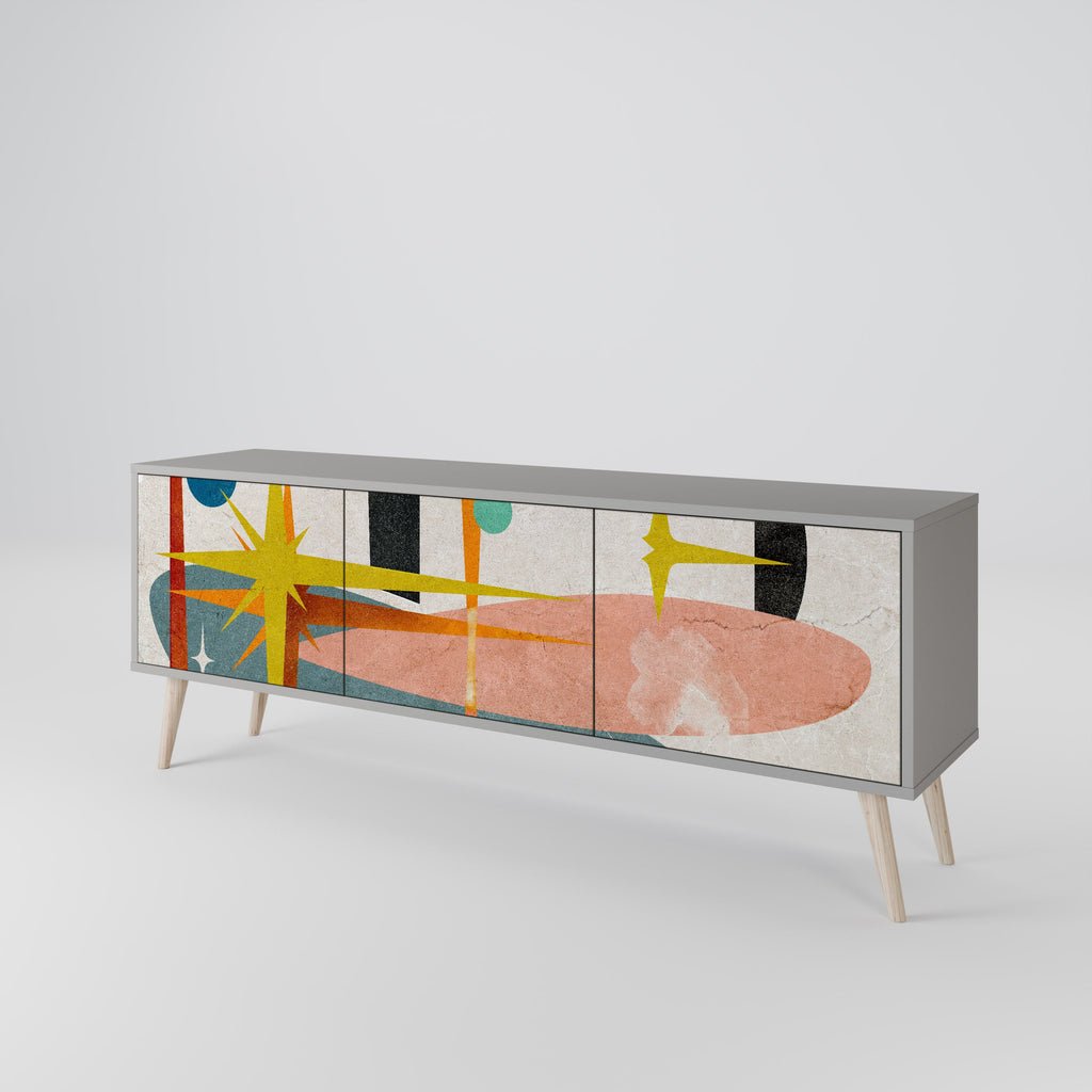 Meuble TV 3 portes INTERSTELLAR VIBES, finition grise