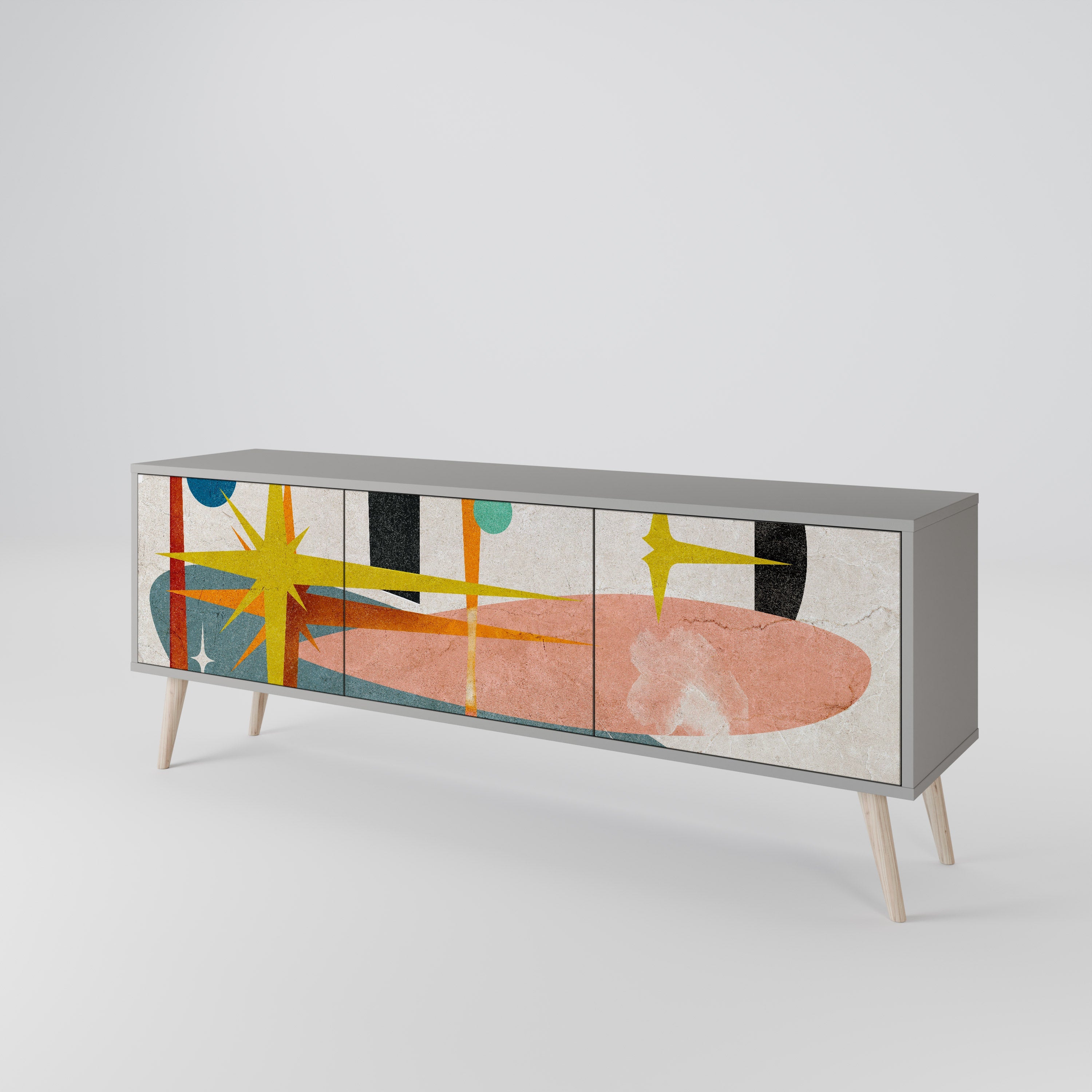 Meuble TV 3 portes INTERSTELLAR VIBES, finition grise